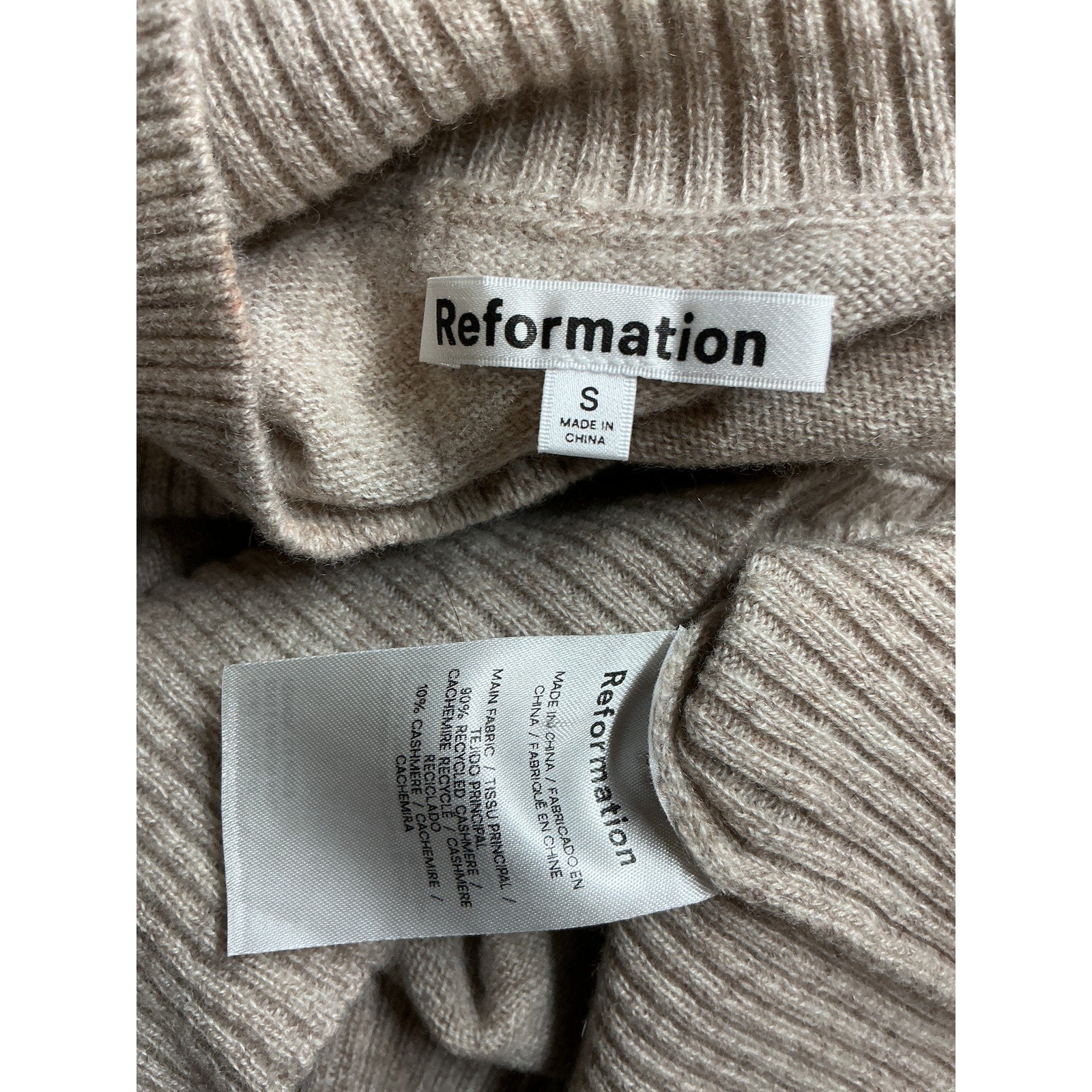 Reformation 'Arco' Beige Cashmere Sleeveless Turtleneck Sweater Size S