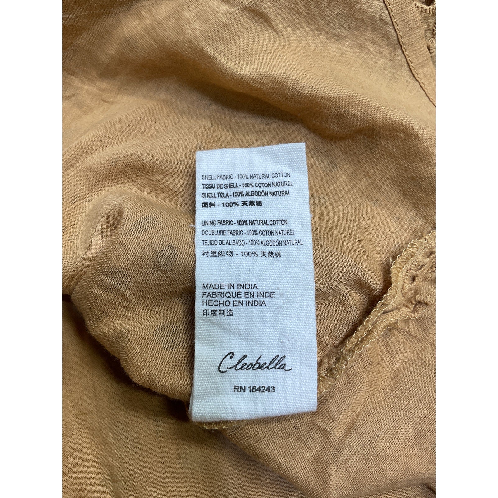Cleobella 'Katie' Tan Cotton Blouse Size S