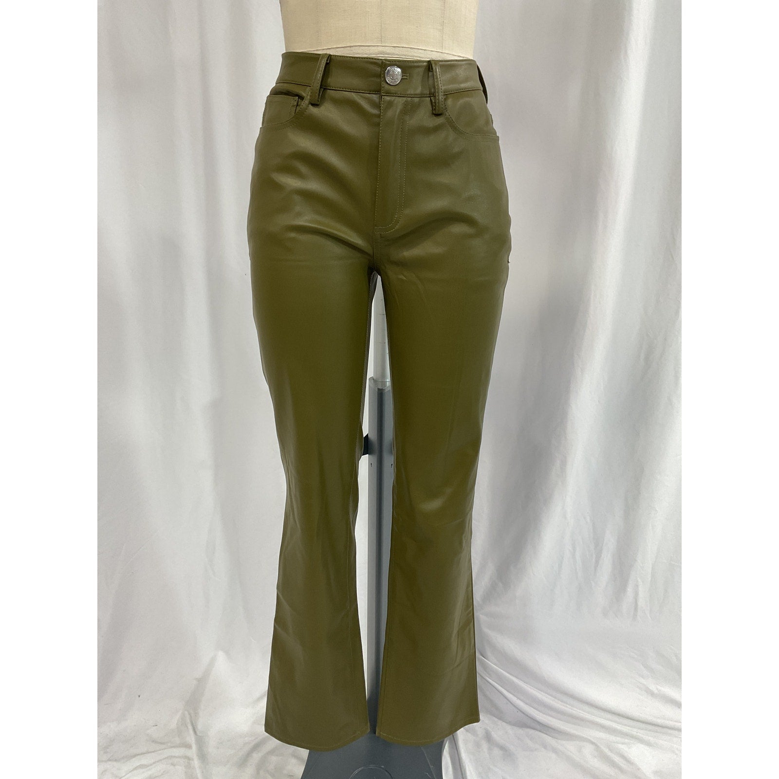 Staud 'Chisel' Green Faux-Leather Pants Size 4