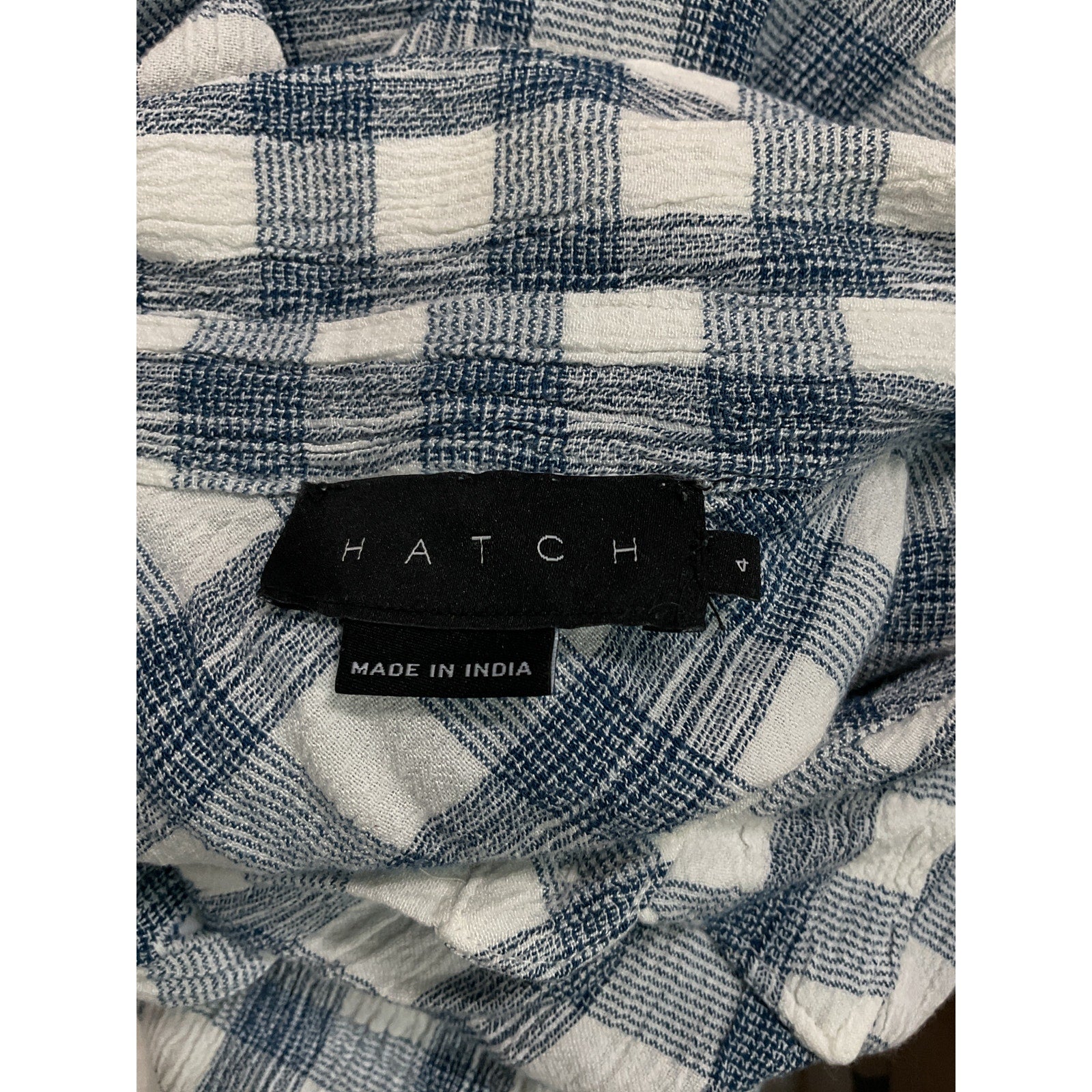 Hatch 'The Aubrey' White Crinkle Plaid Shirt Size 4