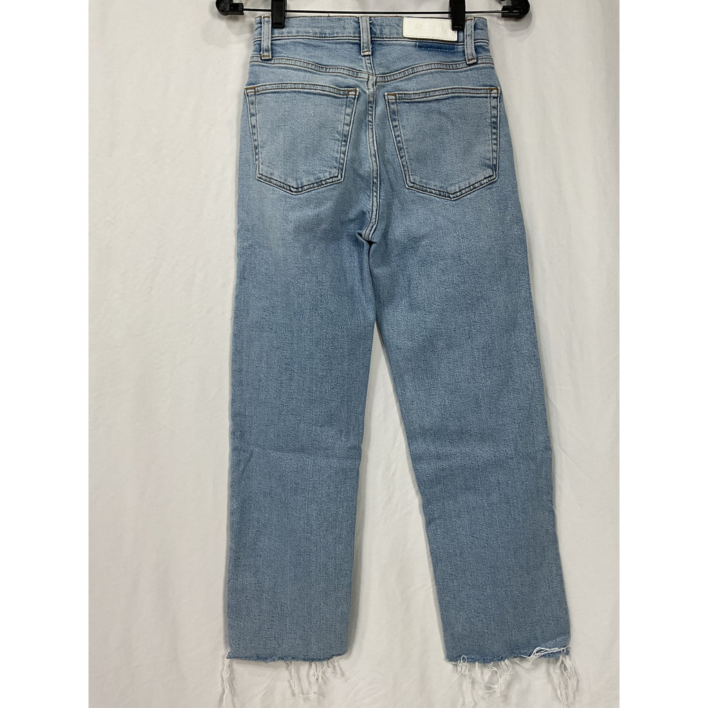 Re/Done '70S' Blue Cotton Stove Pipe High-Rise Straight Jeans Size 24