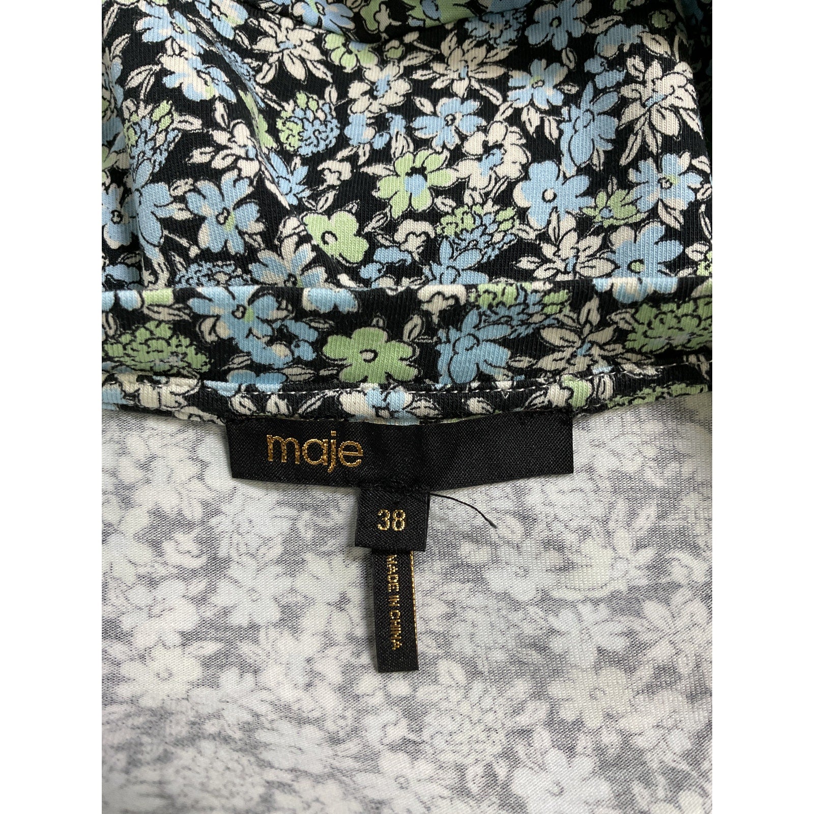 Maje Blue Floral Print Tie Waist Dress Size 38