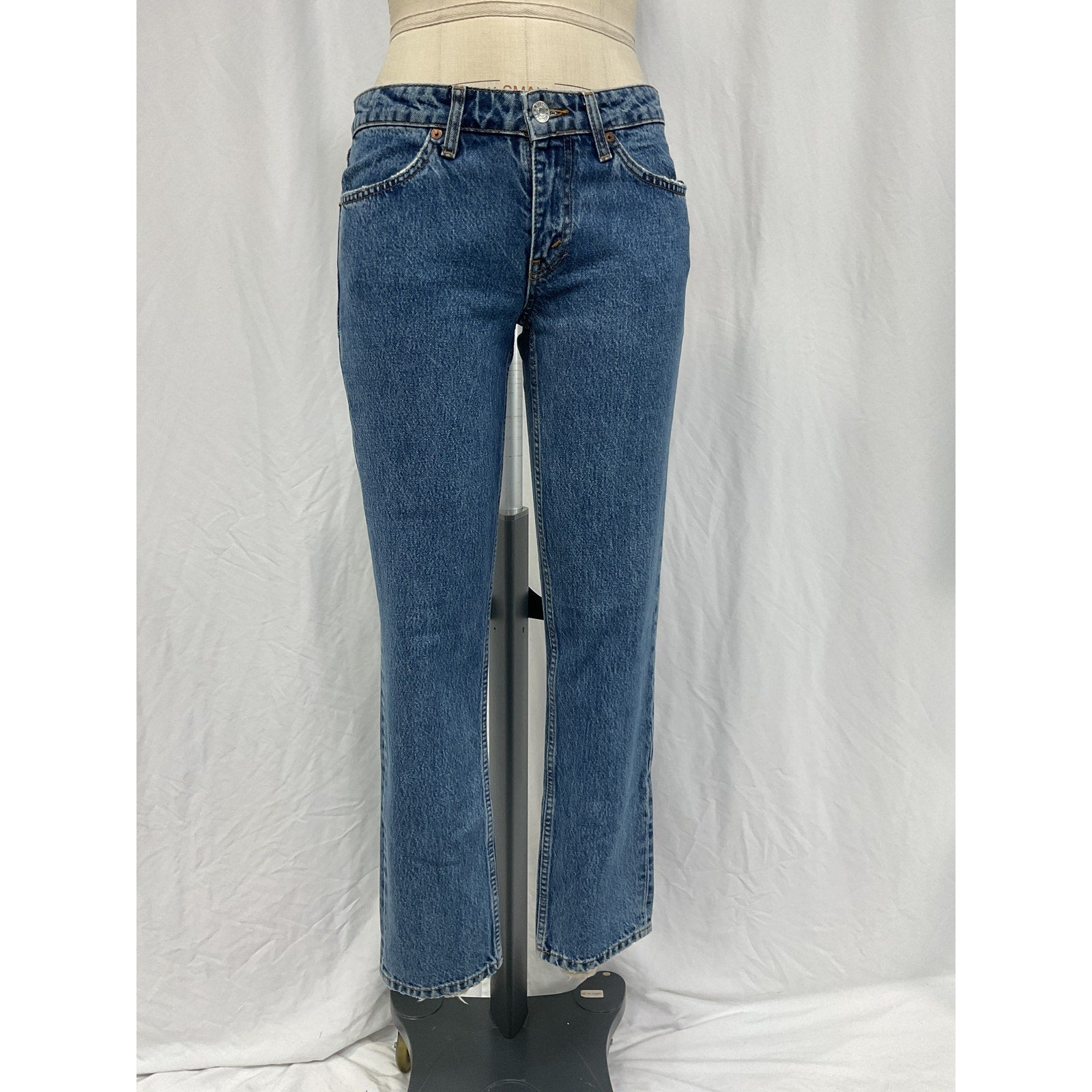 Re/Done '70S' Blue Cotton Low Rise Straight Denim Jean Size 25