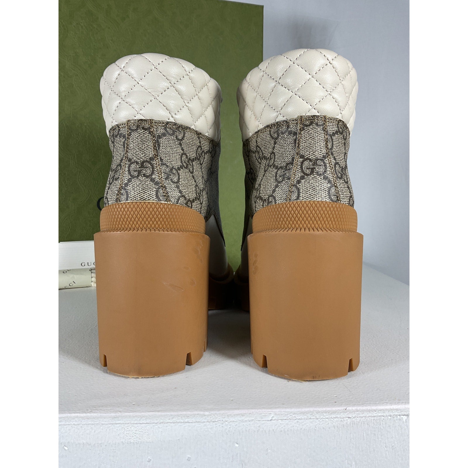 Gucci White Leather Trip GG Bootie Size 7