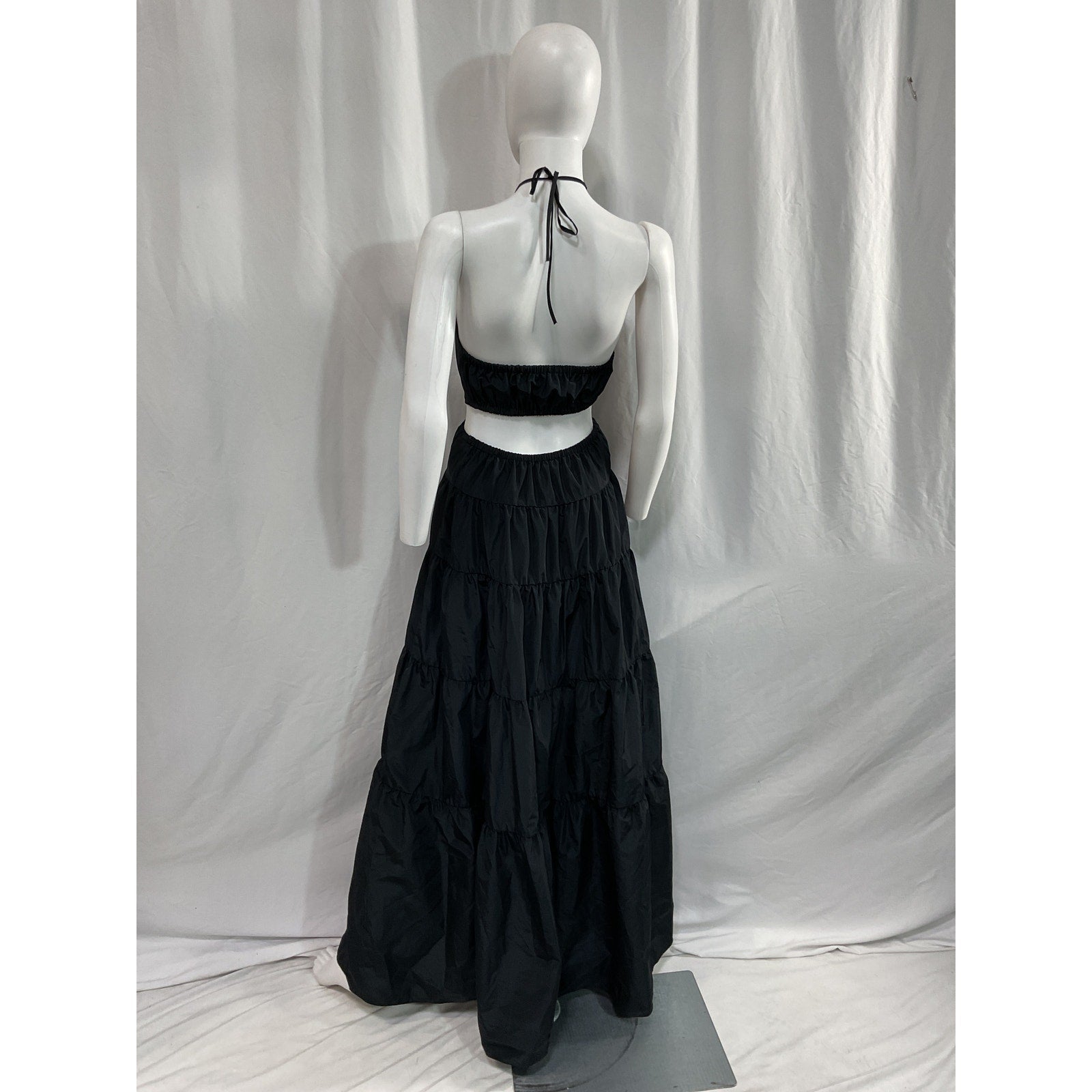 Staud 'Dome' Black Taffeta Cut Out Halterneck Tie Dress Size XS