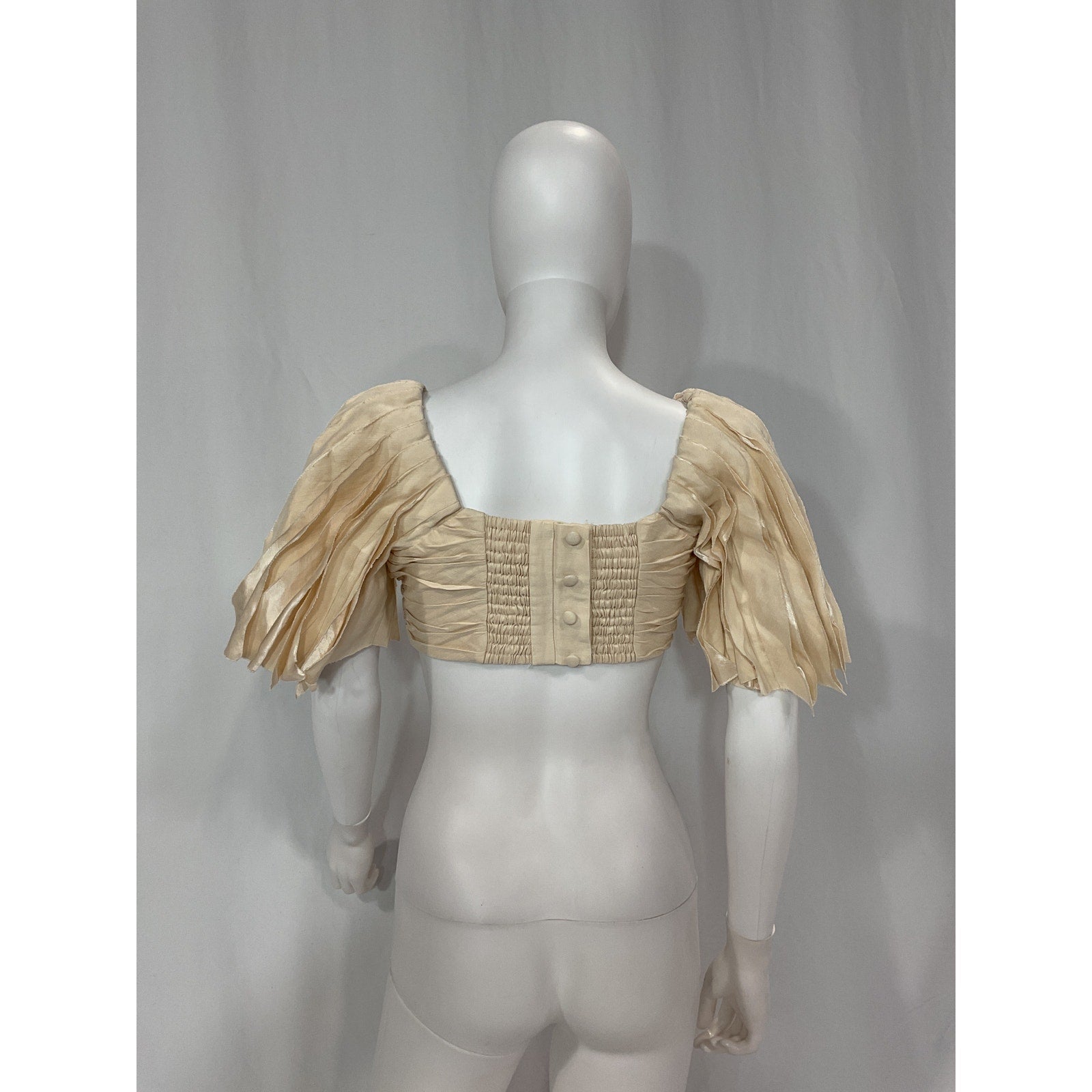 Aje 'Cari' White Ruched Flare Sleeve Crop Top Size 10