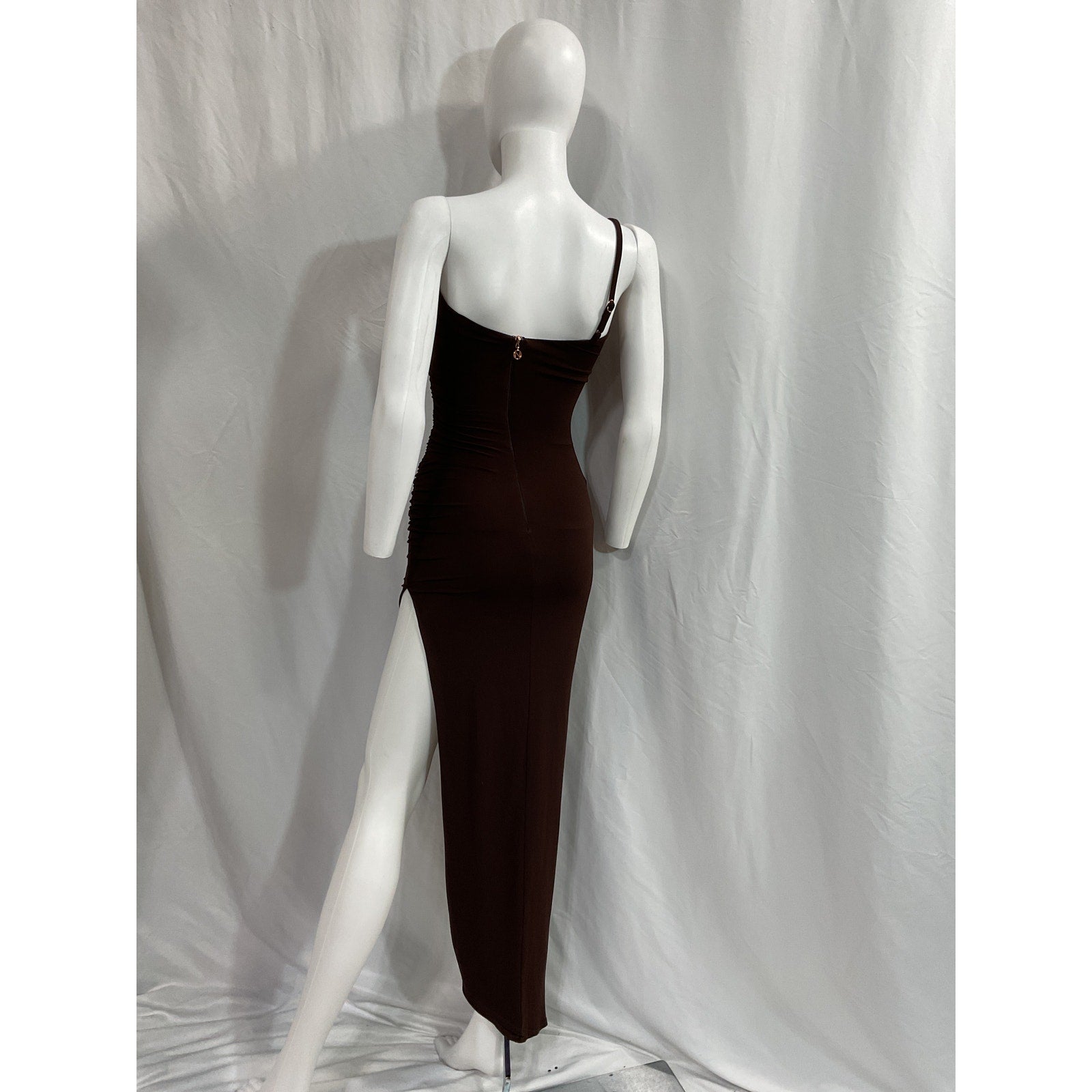 Nookie 'Aria' Brown Crepe One Shoulder Gown Size XS