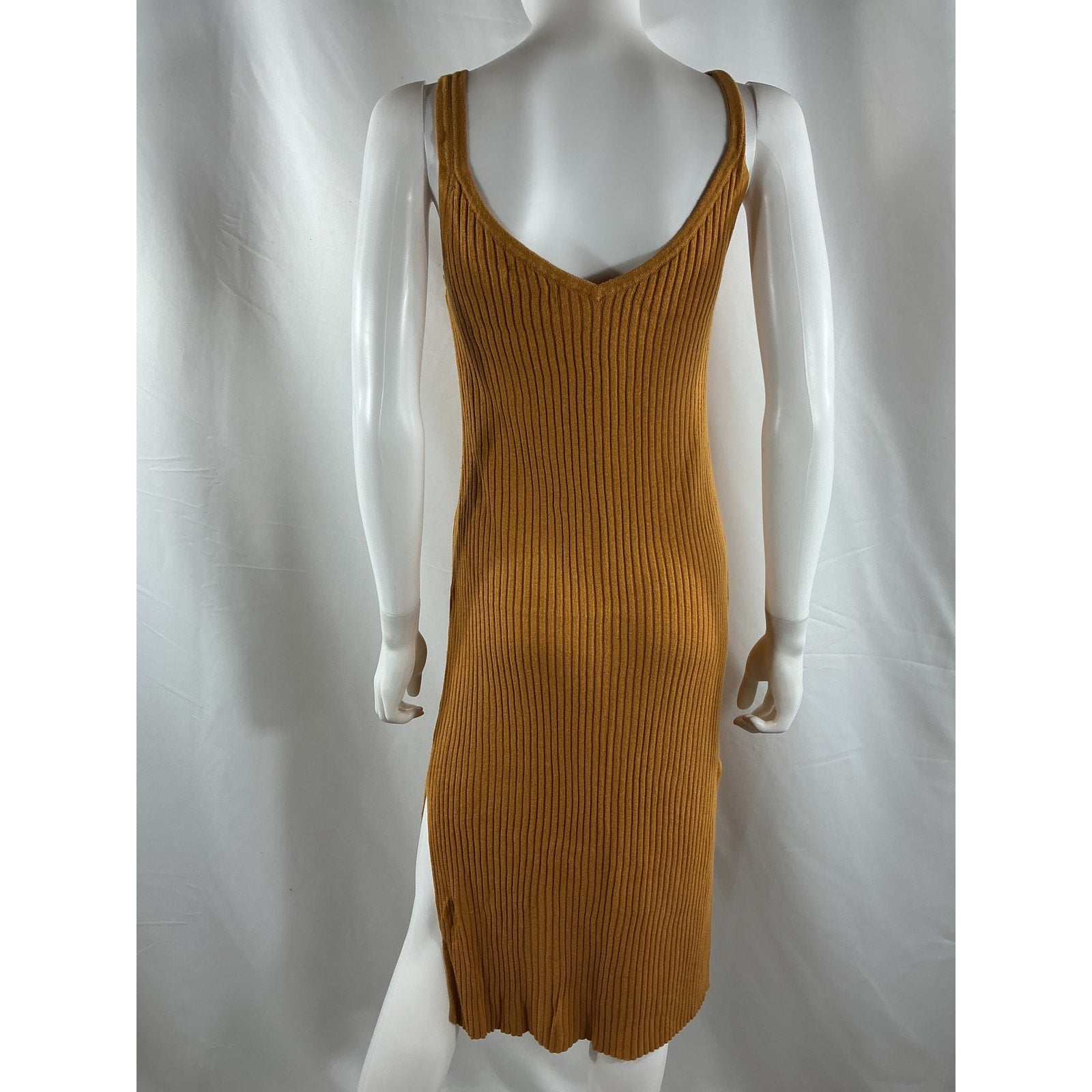 Naadam Ribbed Blend Orange Silk Midi Dress Size S
