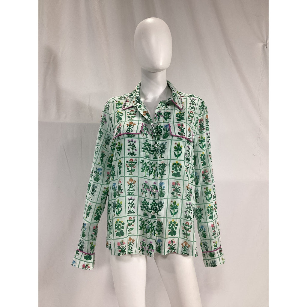 Rhode 'Rae' Green Floral Print Cotton Voile Blouse Top Size L