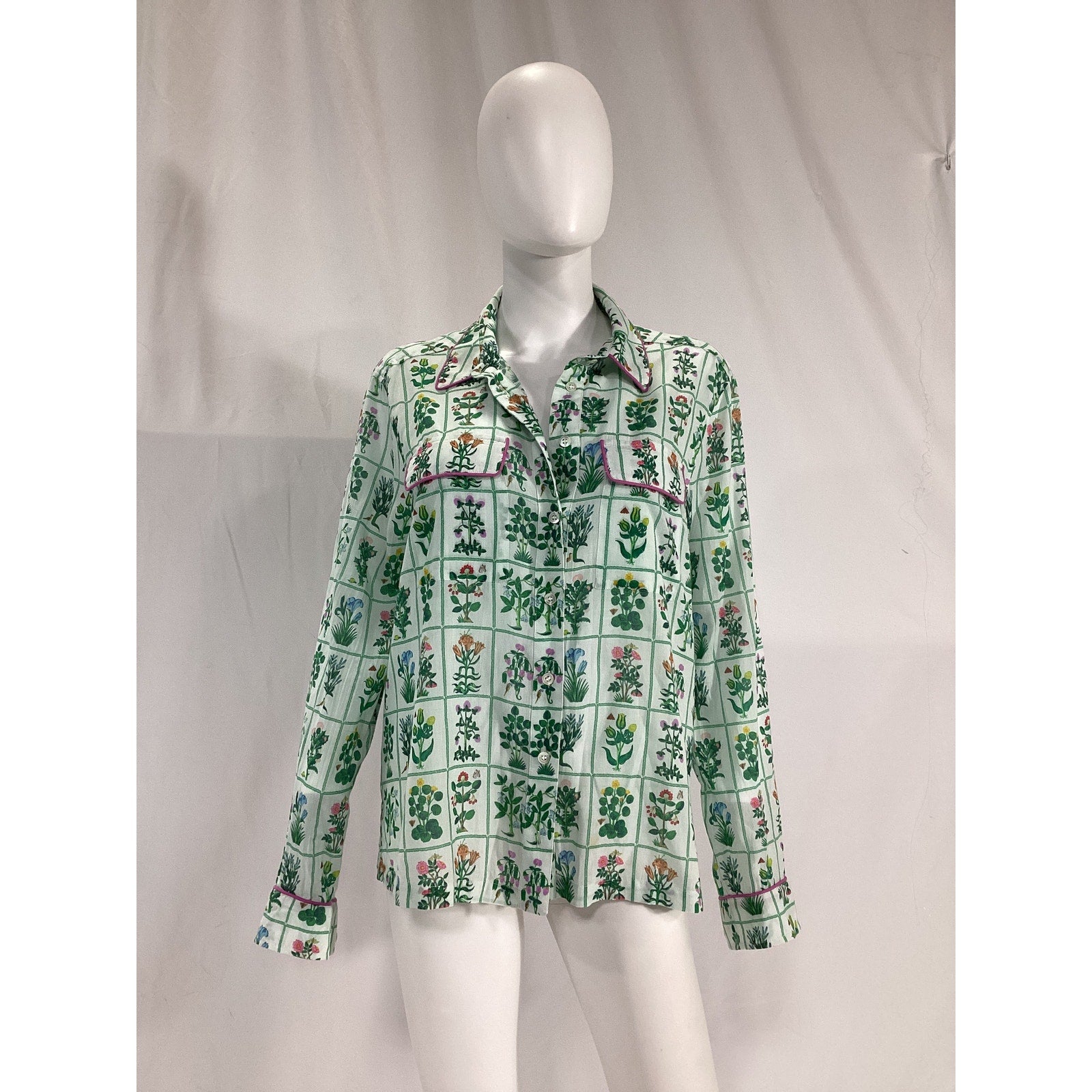 Rhode 'Rae' Green Floral Print Cotton Voile Blouse Top Size L