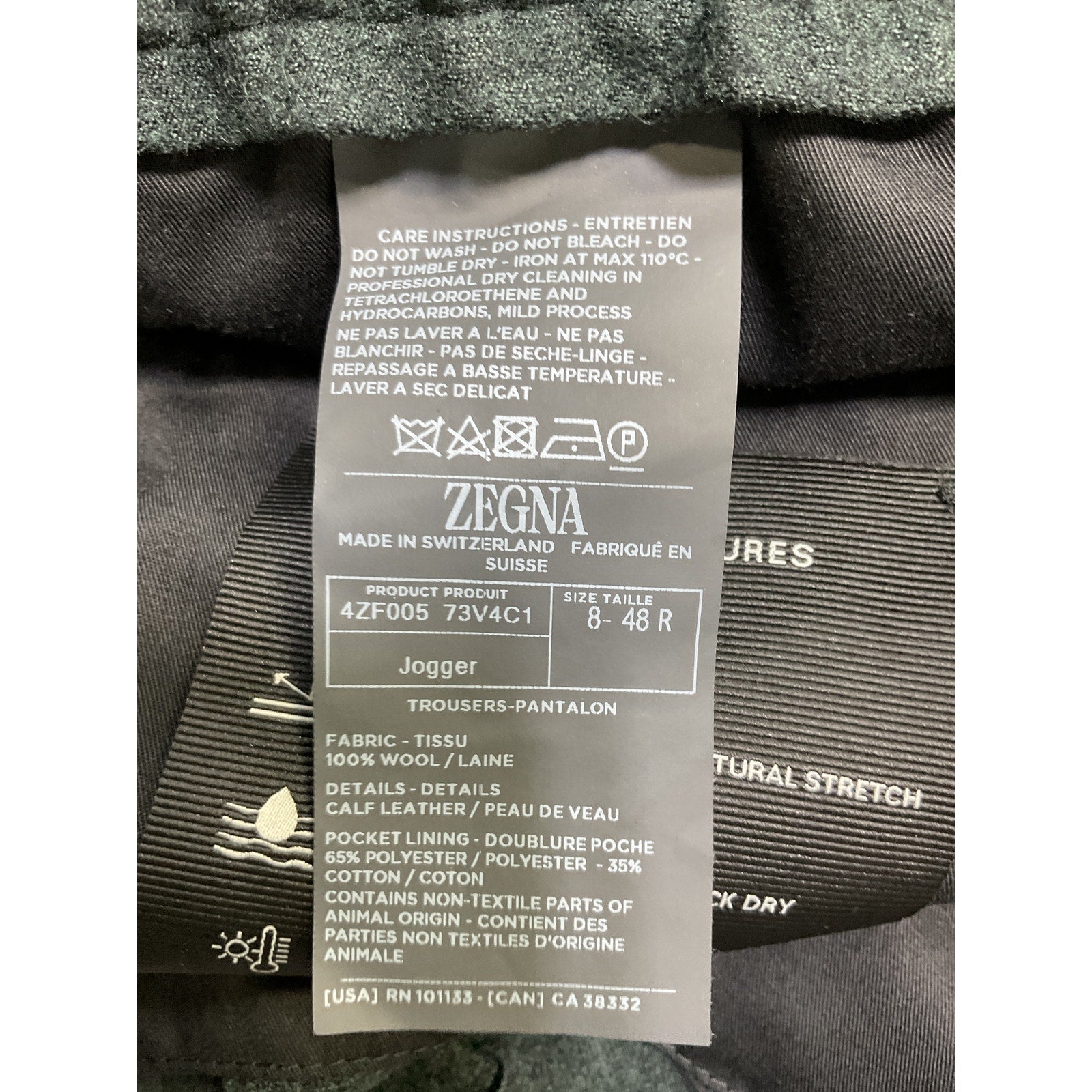 Zegna 'Techmerino' Grey Wool Wash & Go Joggers Size S / 48 EU