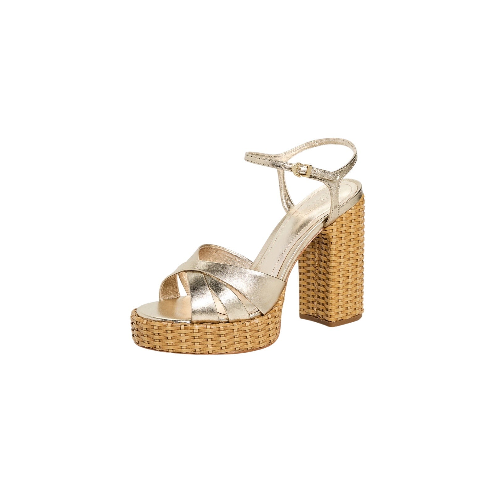 Schutz 'Keefa' Gold Leather Straw Platform Sandals Size 7.5