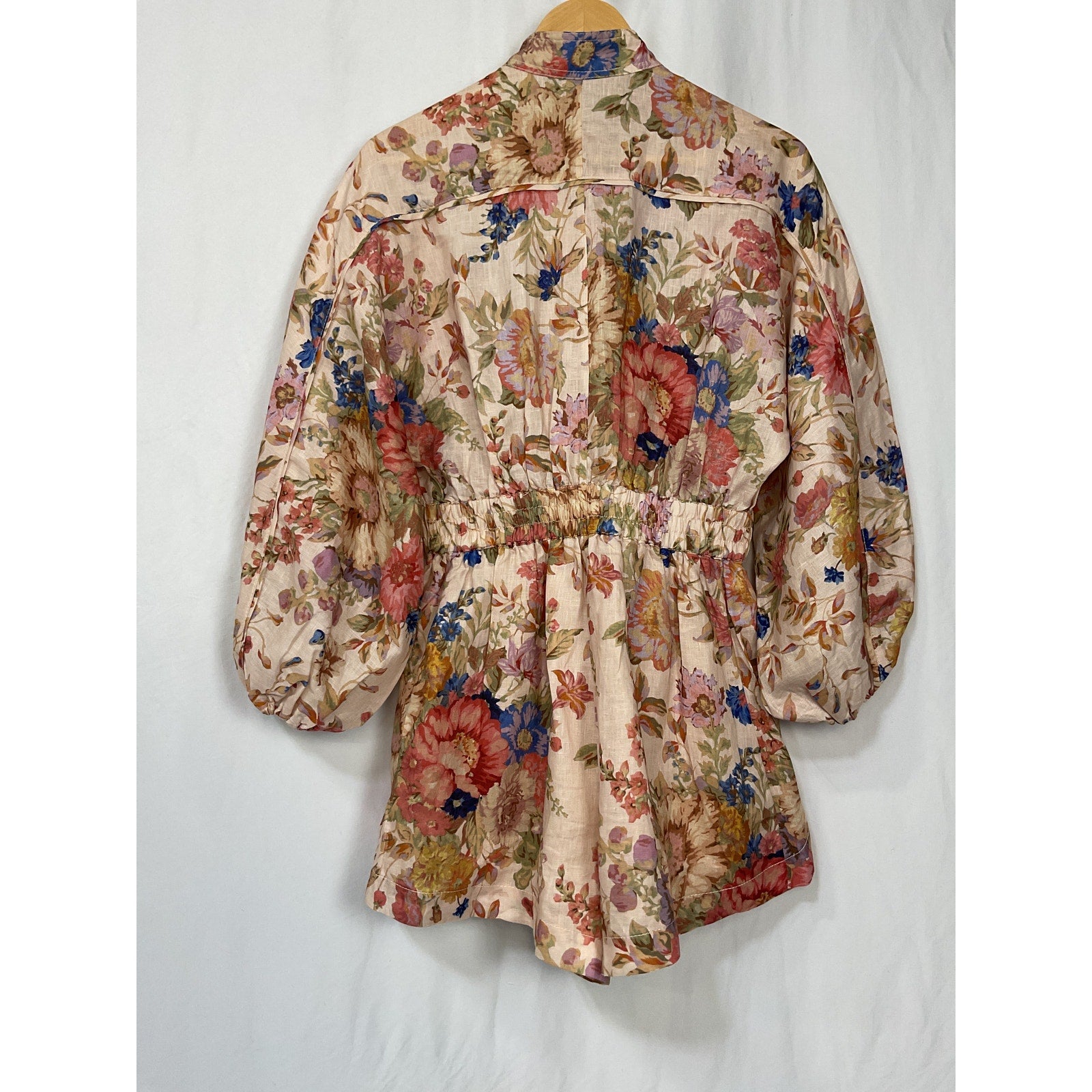 Zimmermann 'August' Cream Linen Floral Romper Size 1