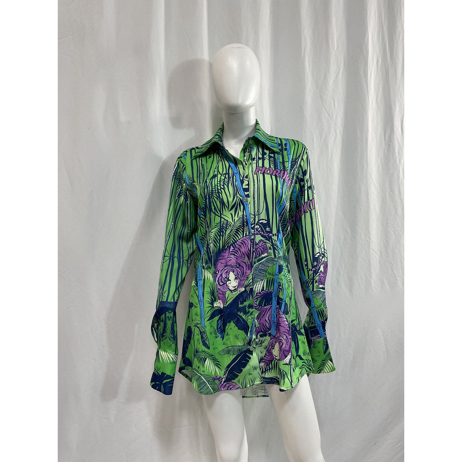 Fiorucci 'Tiger' Green Print Shirt Dress Size S