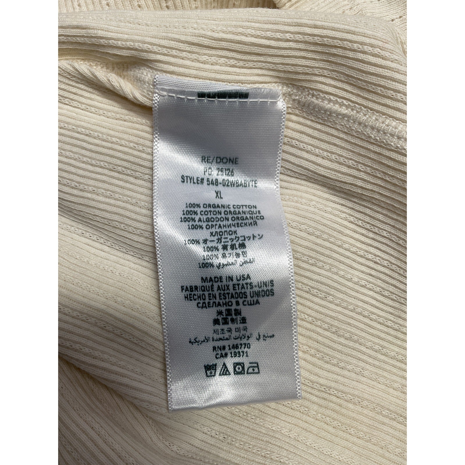 Re/Done '90S' Vintage White Cotton Baby Tee Size XL