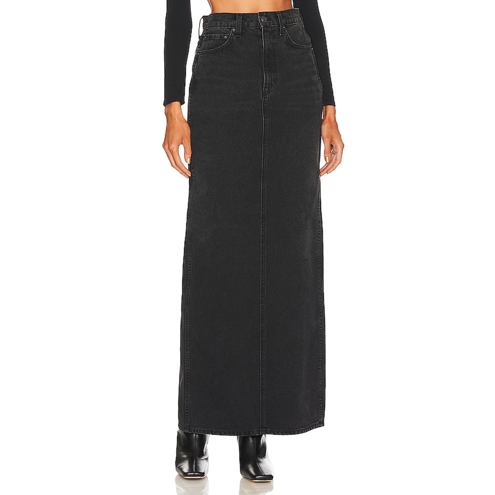 Grlfrnd 'Amara' Black Maxi Pencil Skirt With Back Slit Size 28