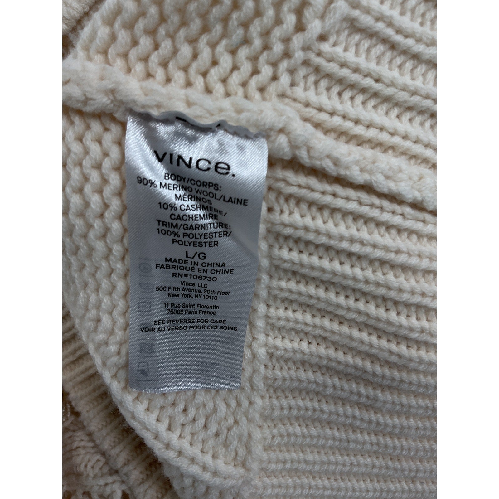 Vince 'Fringe' White Cable Sweater Size L