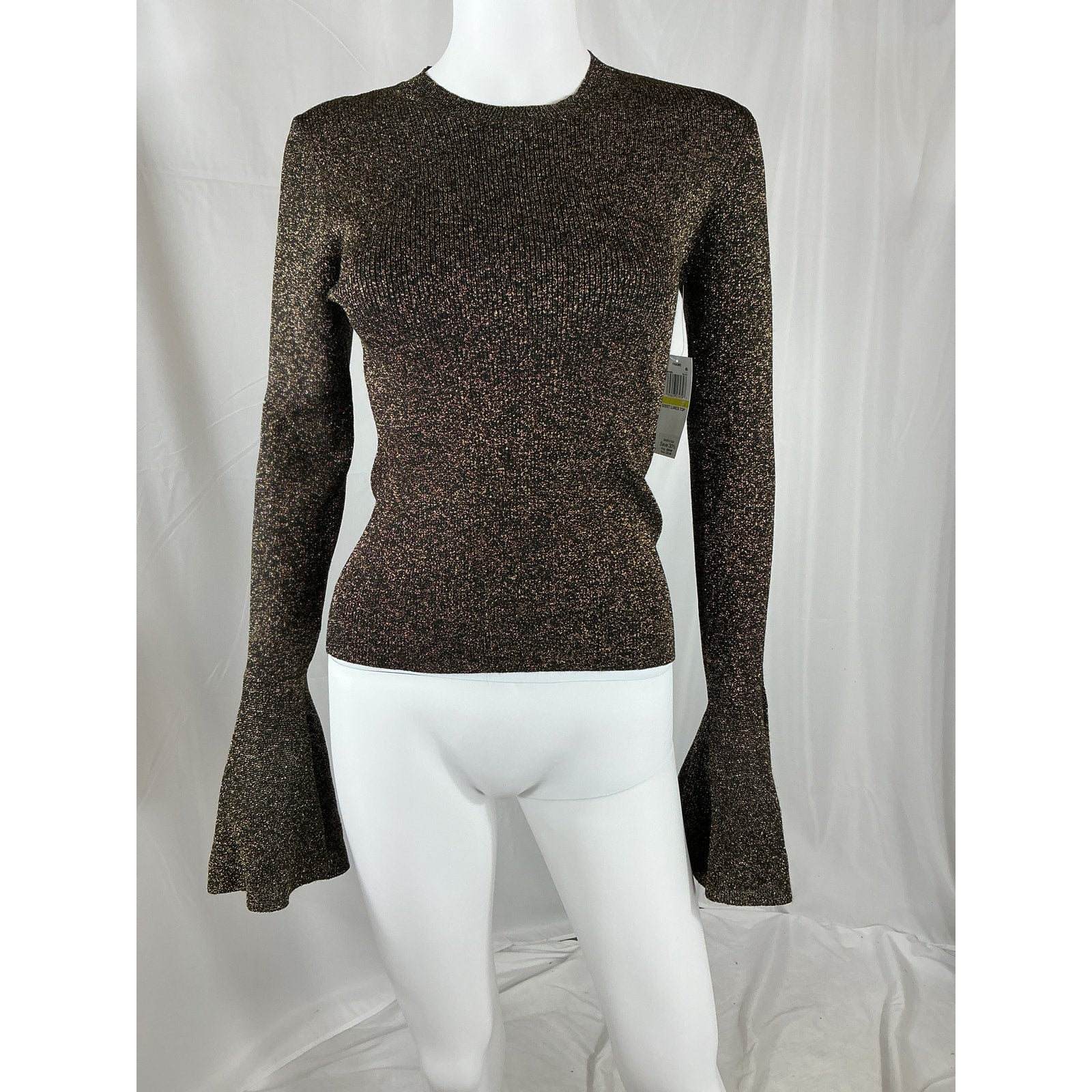 Frame 'Godet' Black Viscose Shimmer Flute Sleeve Top Size M - NWT