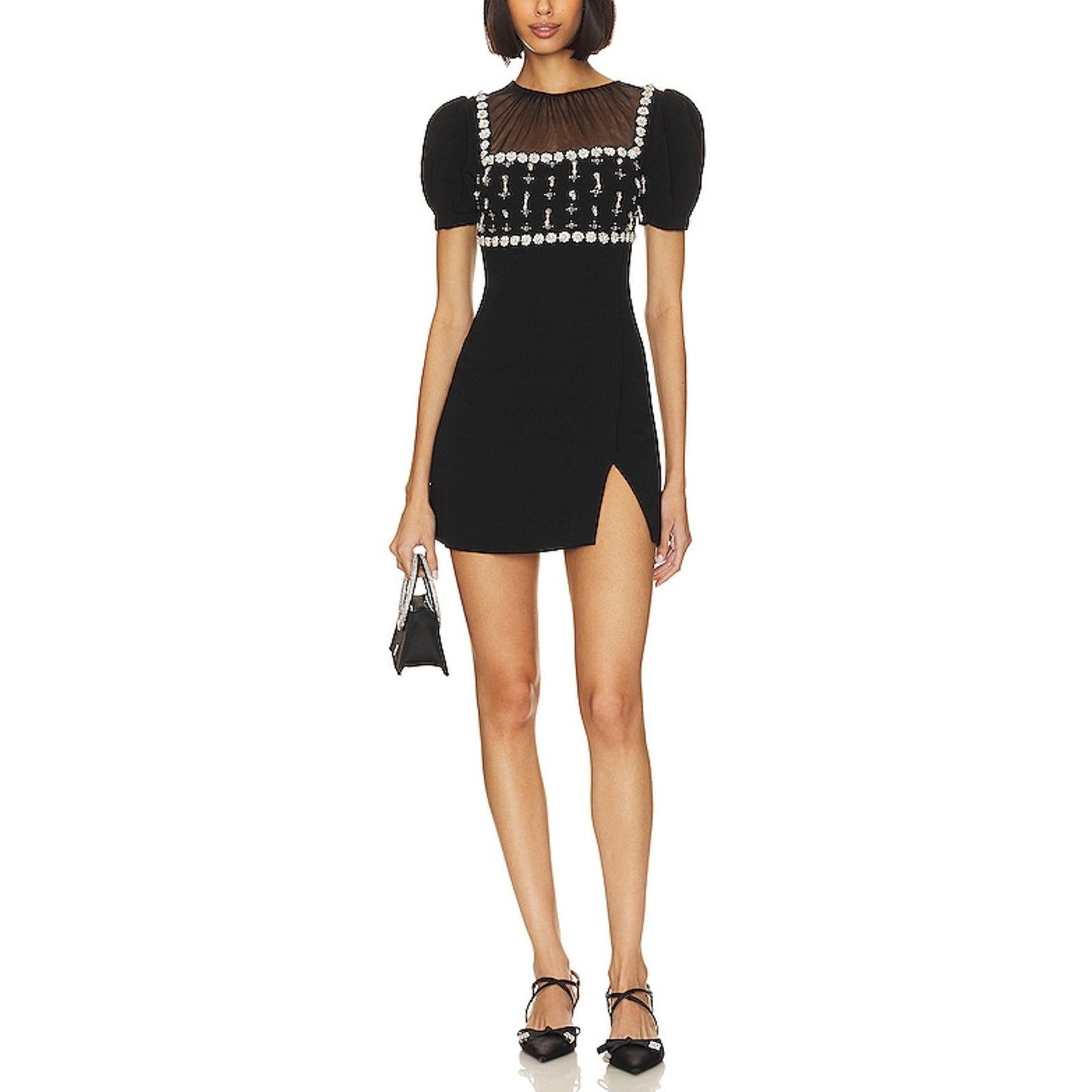Self-Portrait 'Embellished' Black Crepe Mini Dress Size 6