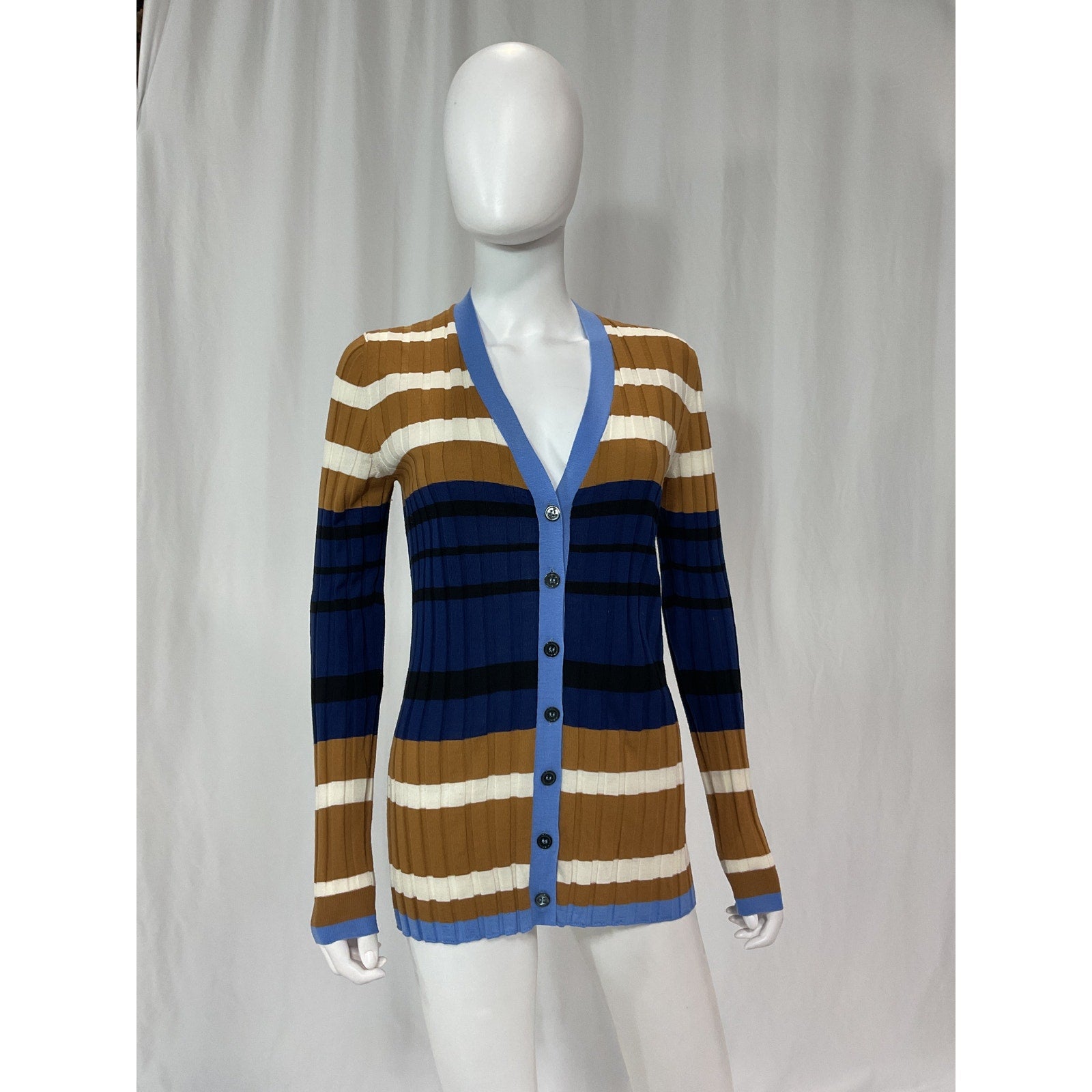 Marni 'Striped' Brown Ribbed Wool Cardigan Size S