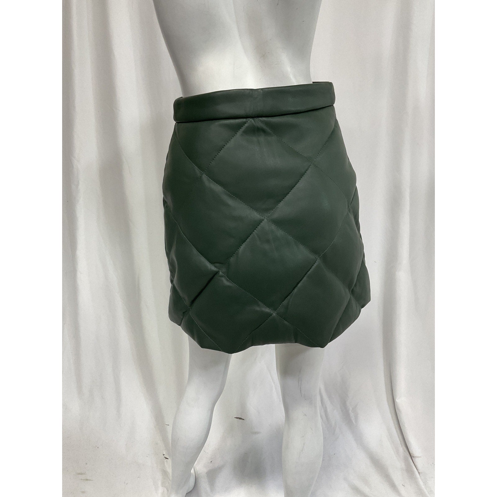 Staud 'Dice' Green Vegan Leather Diamond Quilted Skirt Size 0
