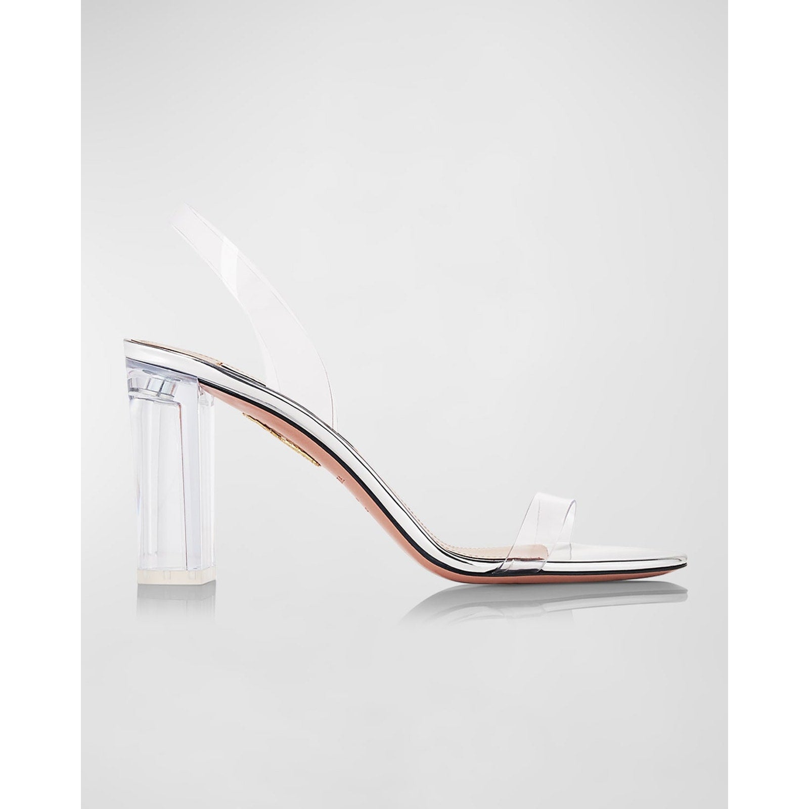 Aquazzura So Nude Silver Plexi Block Sandal Size 8.5b