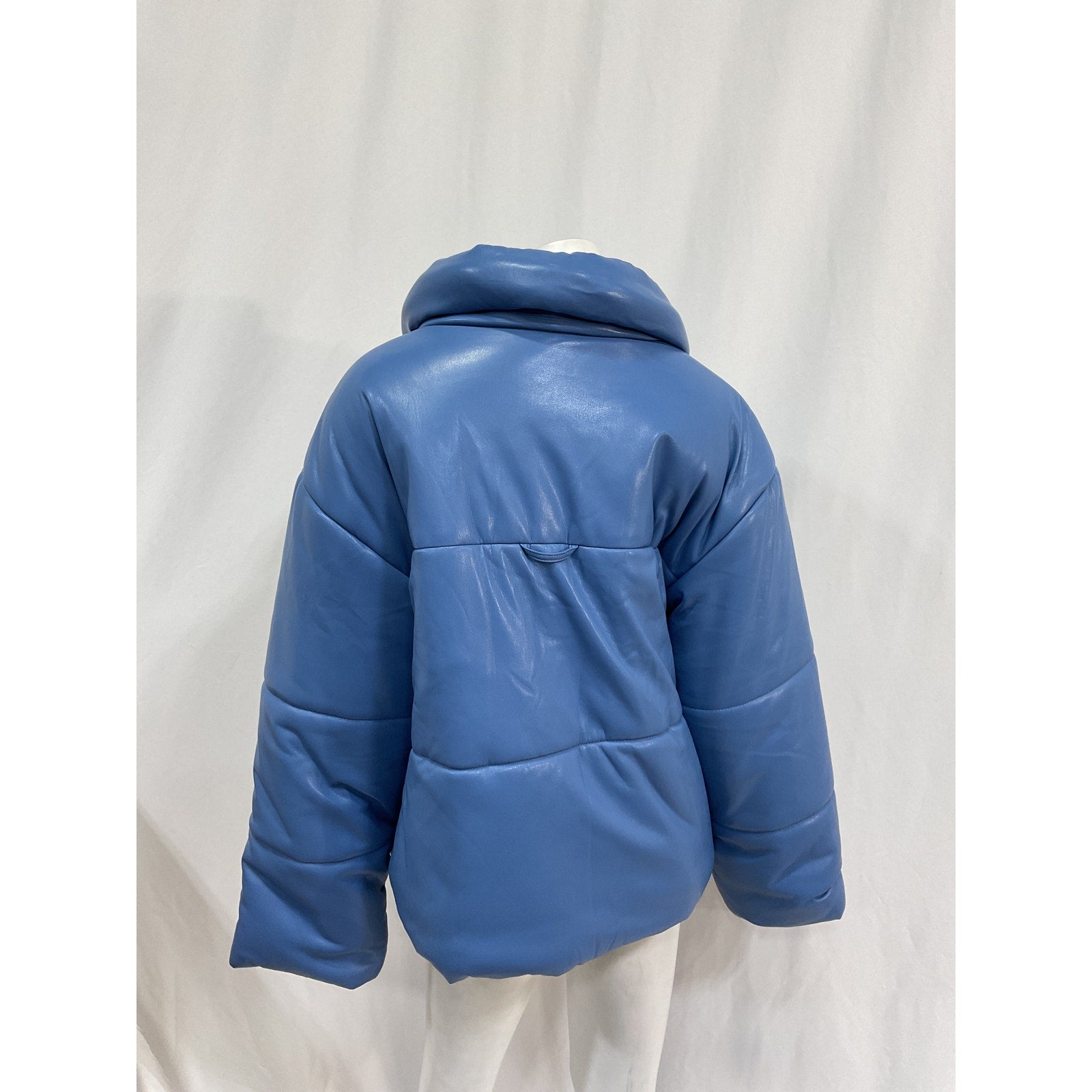 Nanushka Hide Quilted Blue Polyurethane Padded Vegan Leather Jacket Size L - NWT