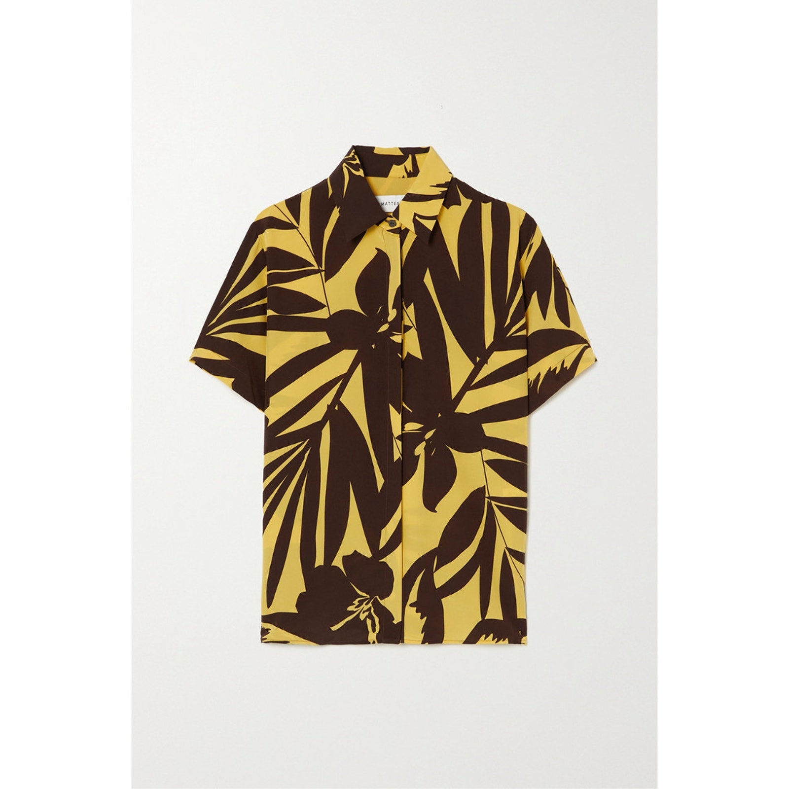 Matteau + Net Sustain Yellow Printed 'Mulberry' Banana Leaf Silk Shirt Size 2