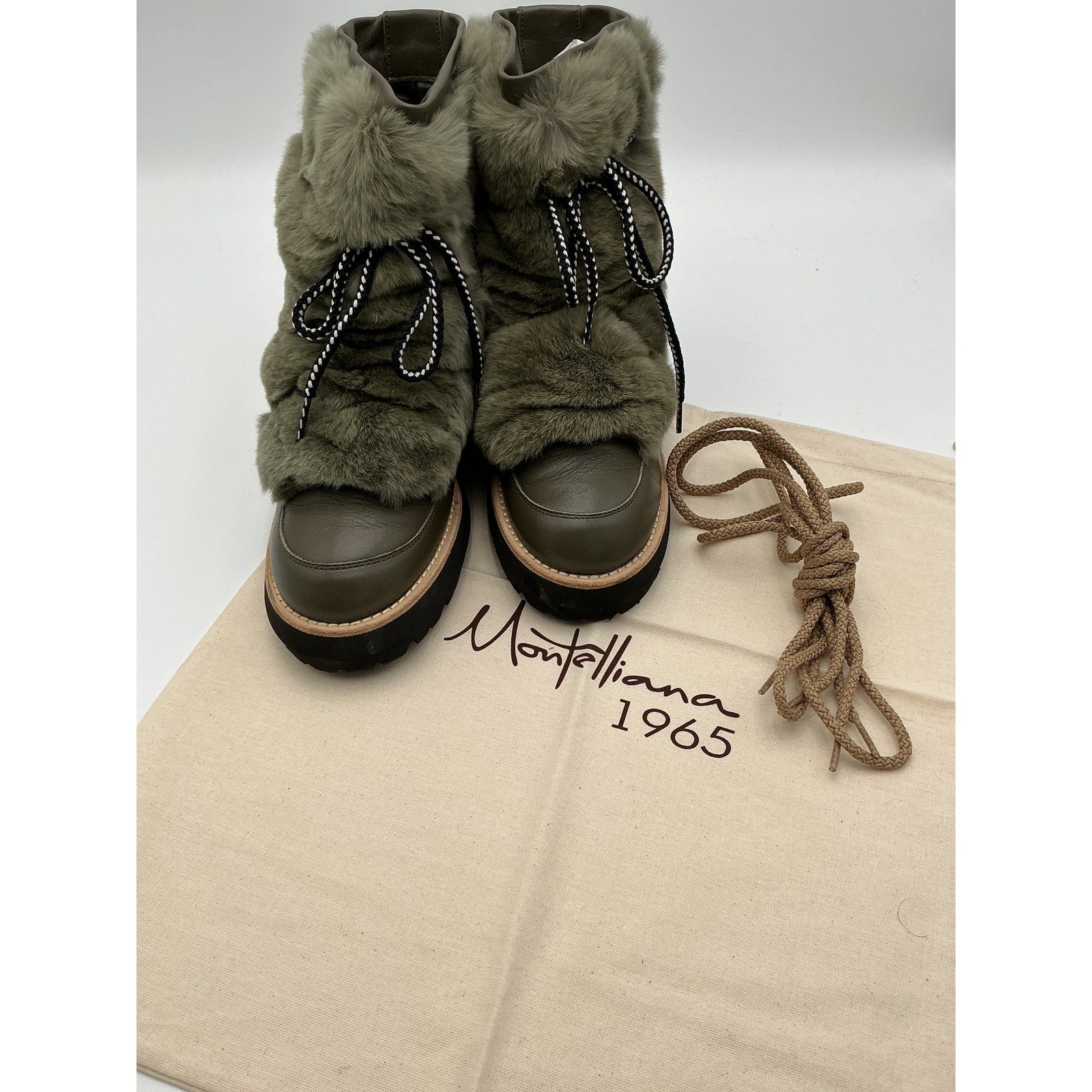 Montelliana 'Jolie' Green Leather Fur Booties Size 9