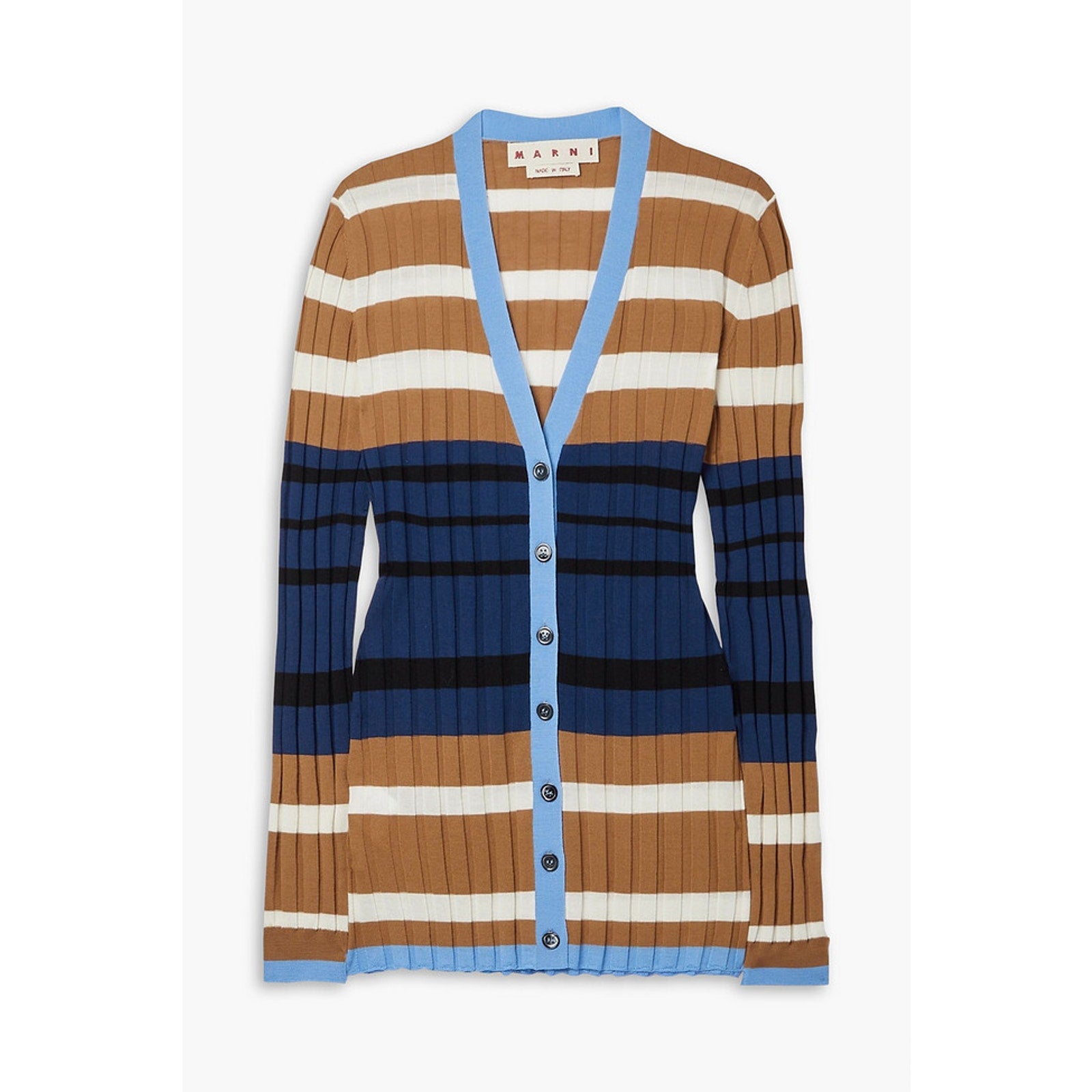 Marni 'Striped' Brown Ribbed Wool Cardigan Size S