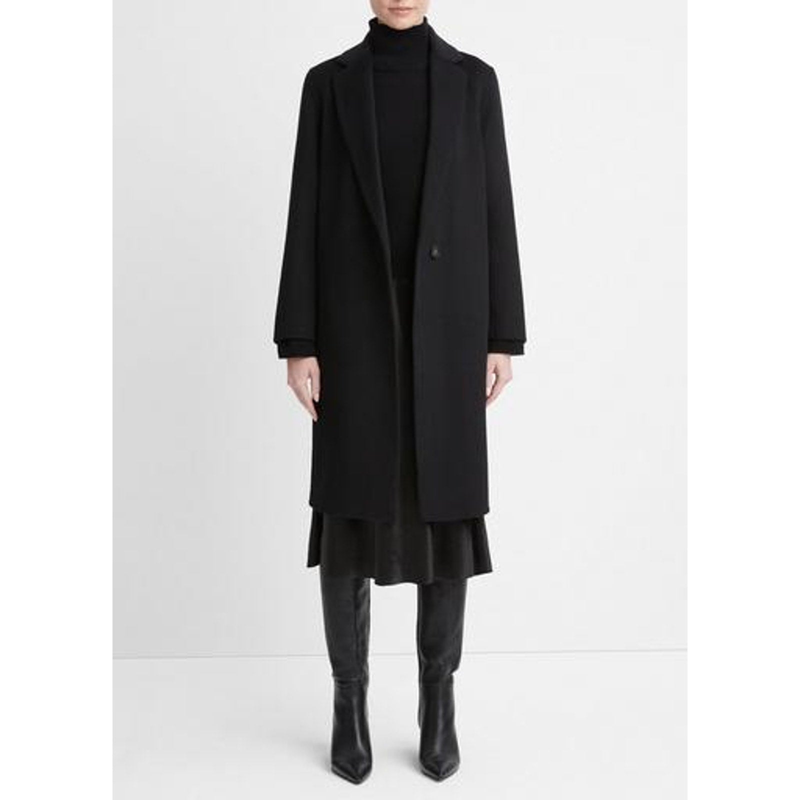 Vince 'Classic' Black Wool Blend Straight Coat Size M