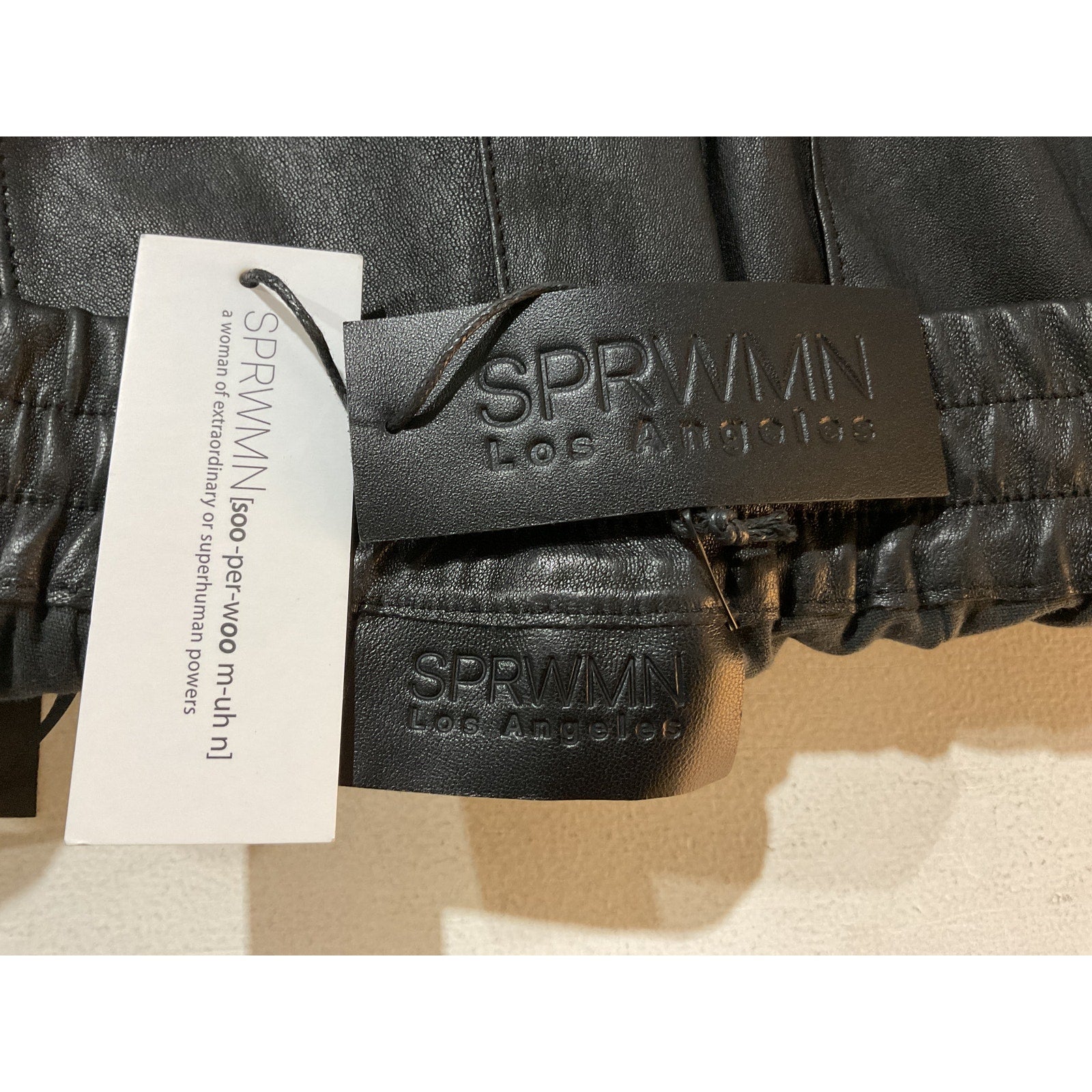 Sprwmn Slim Fit Black Leather Cuffed Jogger Size S - NWT