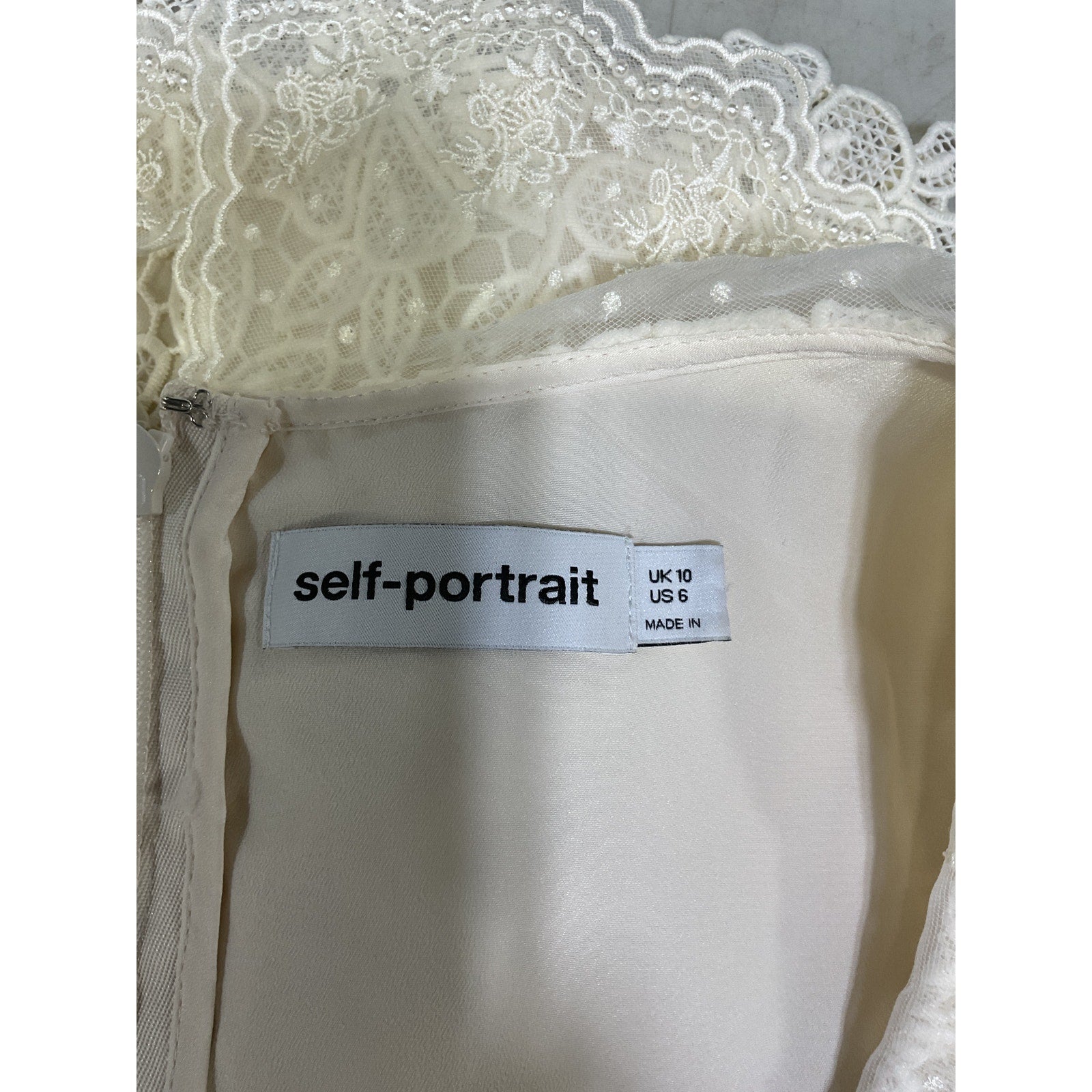 Self-Portrait 'Guipure' White Lace Short Sleeve Belted Minidress Size 6
