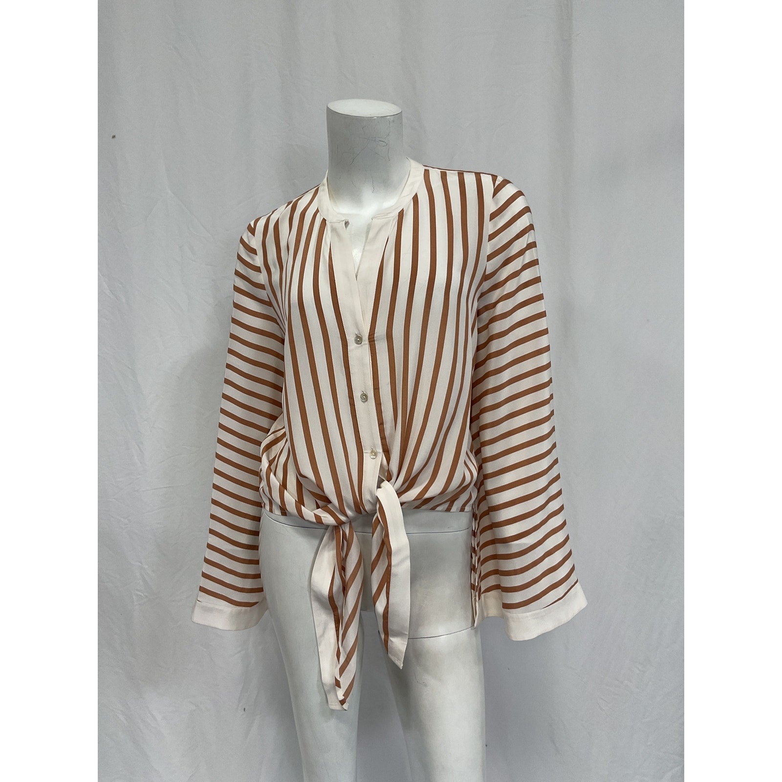 L'Agence 'Charlize' White Silk Bell Sleeve Blouse Size XS
