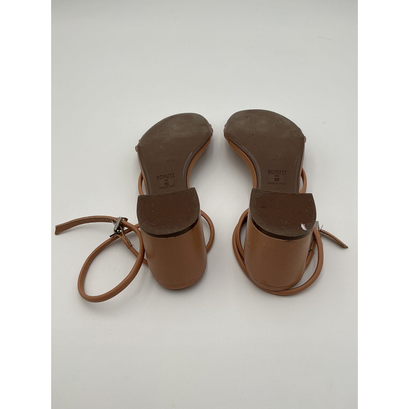 Schutz 'Aiyra' Beige Leather Mid Block Sandal Size 8