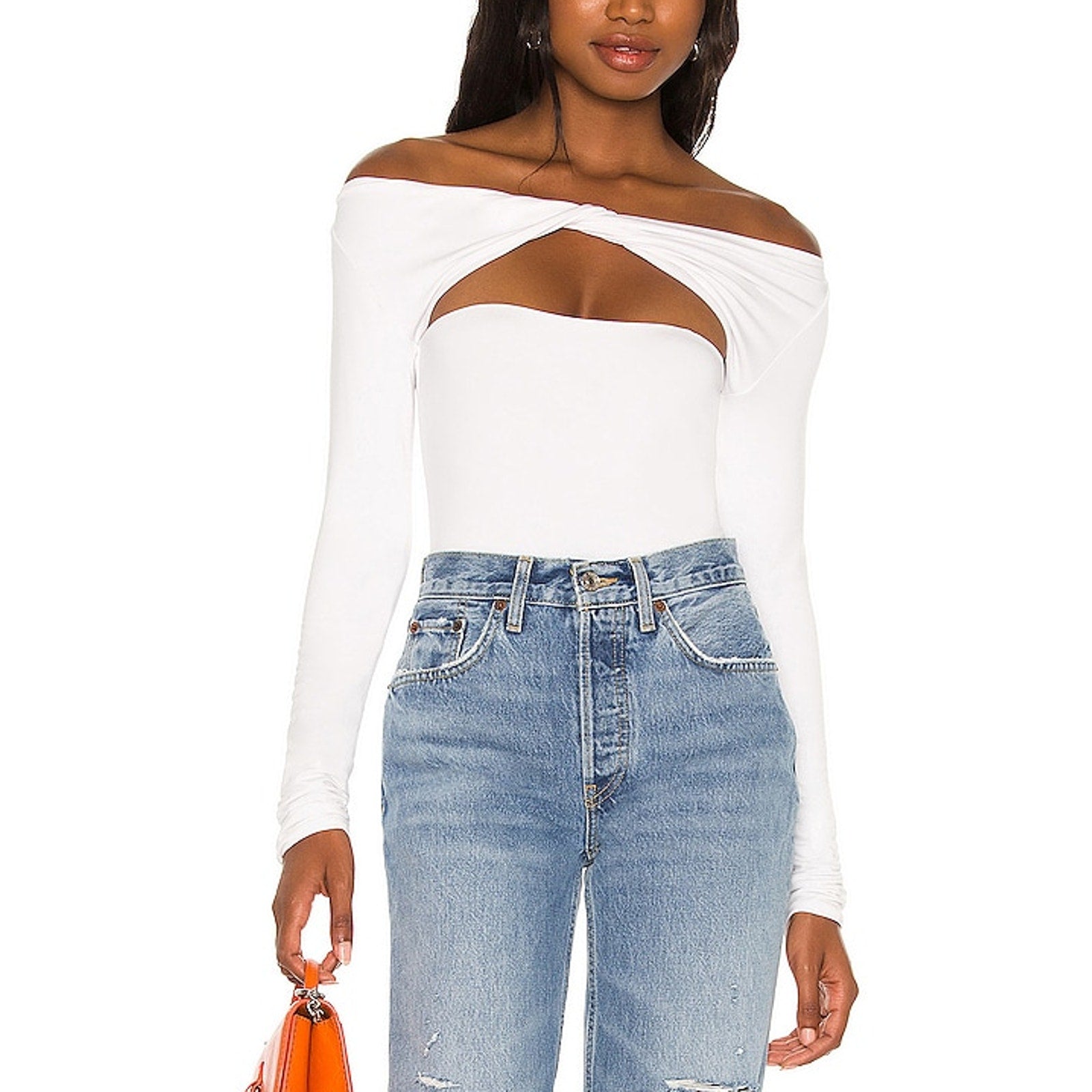 Ser.O.Ya 'Artemis' White Cut Out Off Shoulder Top Size L