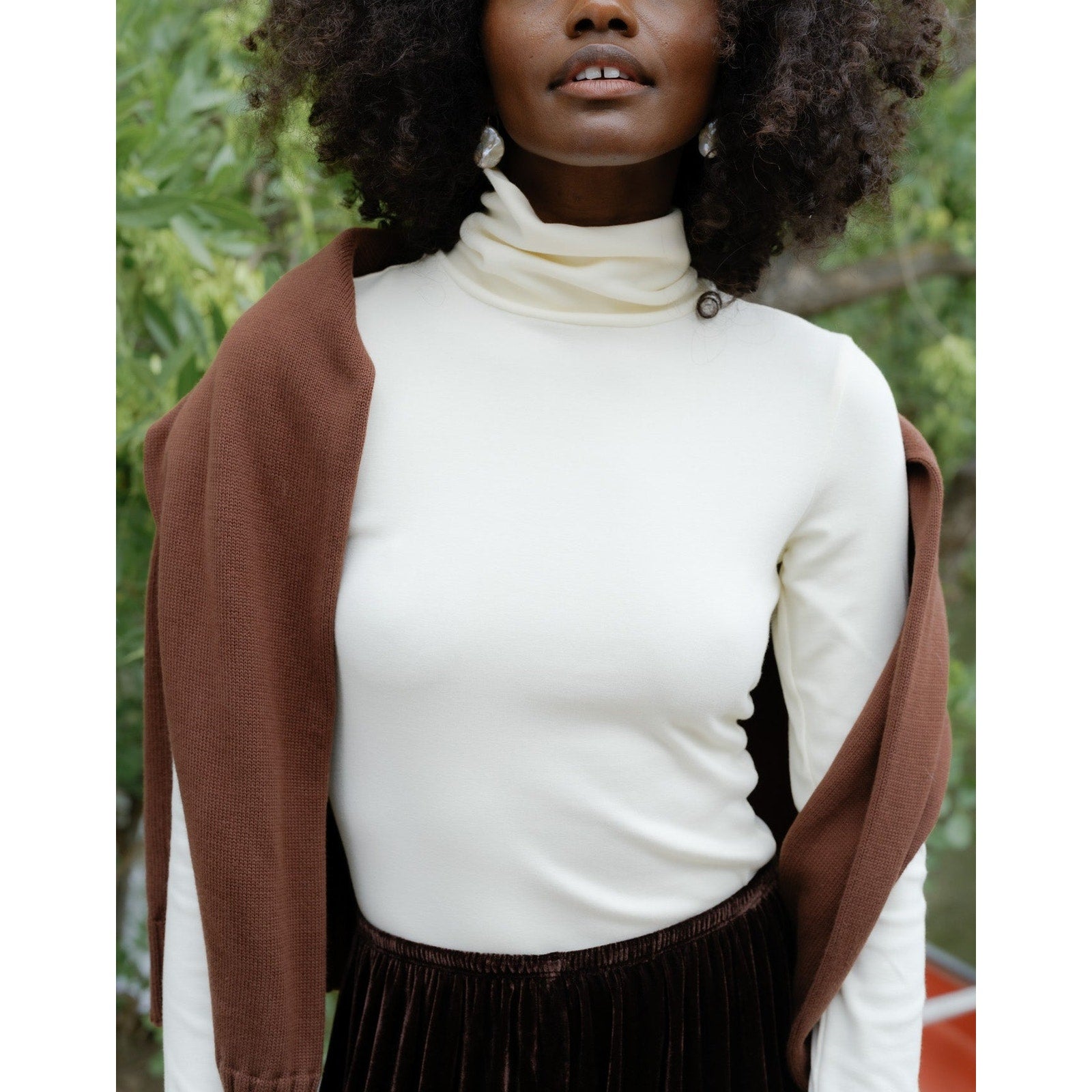 Donni. 'The Baby' White Cotton Rib Turtleneck Size M