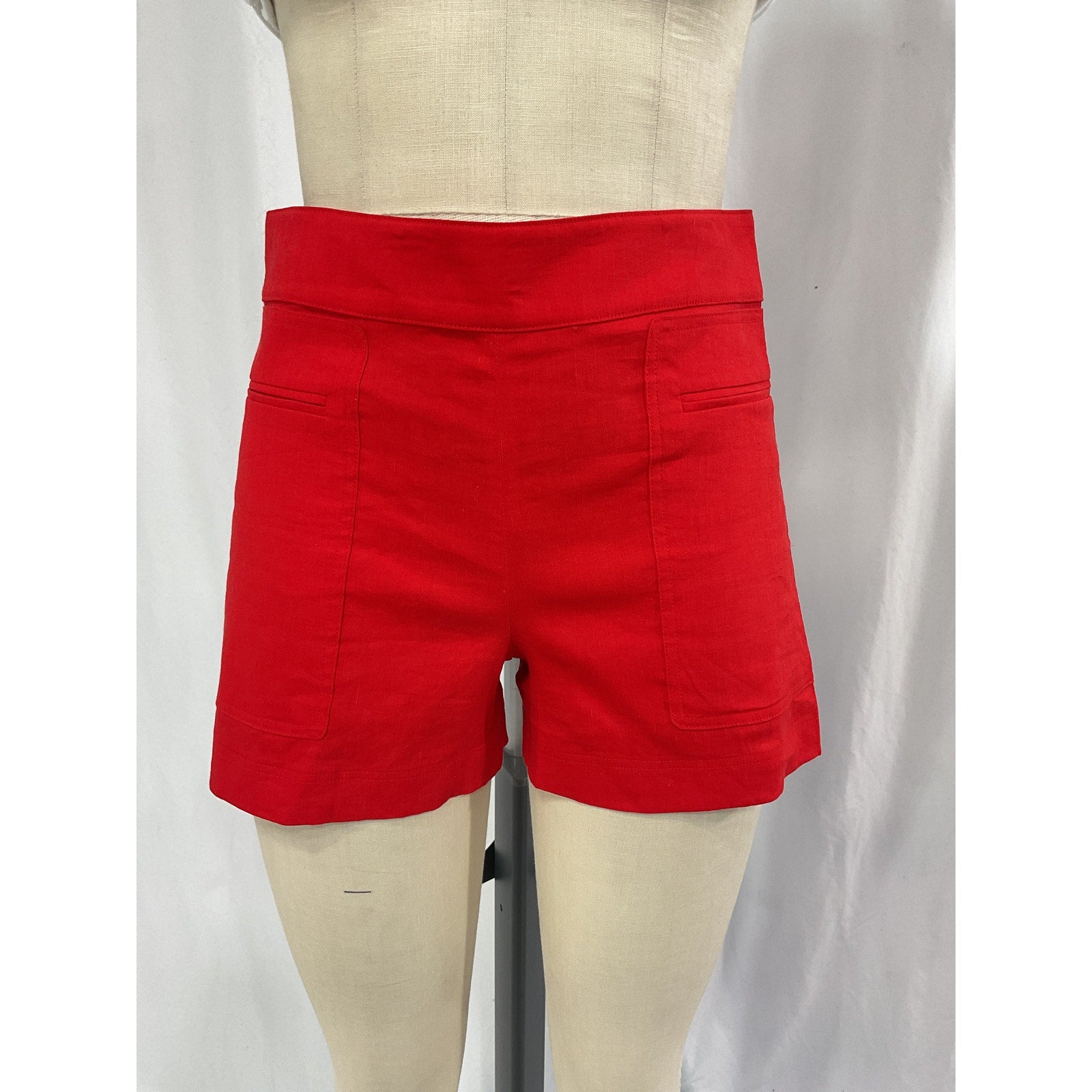 Theory Mini Utility Red Linen Shorts Size 0 - NWT