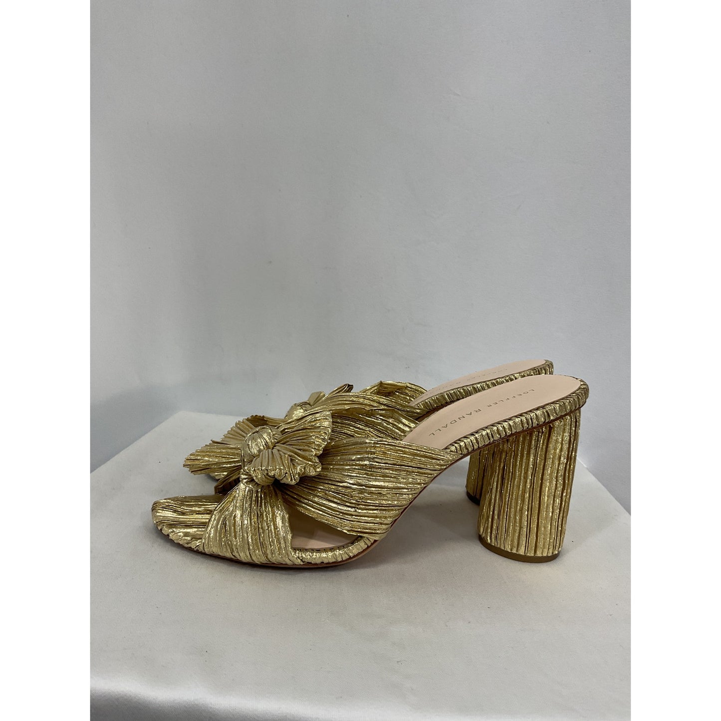 Loeffler Randall 'Penny' Gold Leather Pleated Bow Sandals Size 10