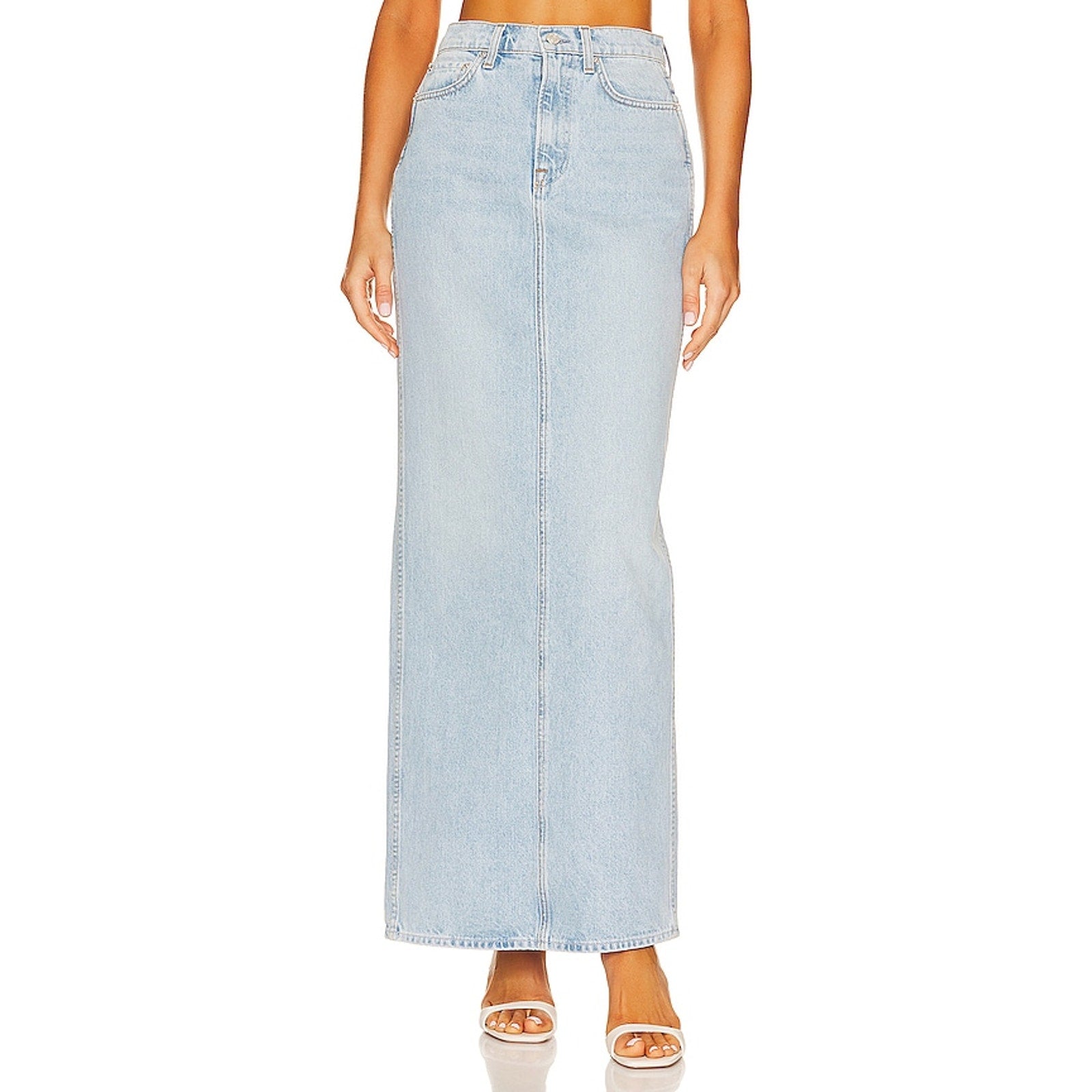 Grlfrnd 'Amara' Blue Pencil Skirt With Back Slit Size 29