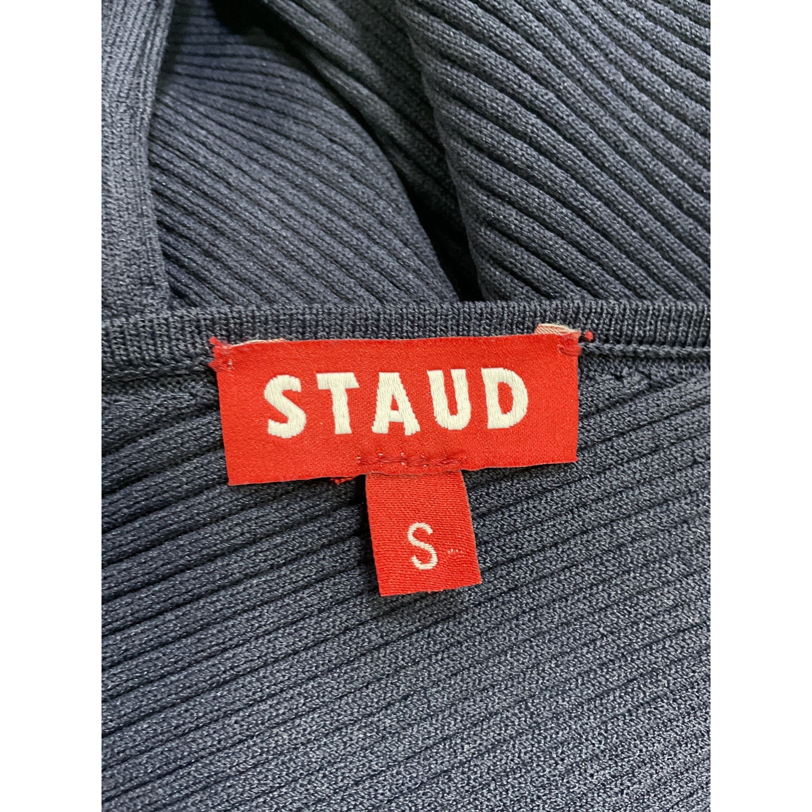 Staud 'Dana' Black Sleeveless Colorblock Ribbed Body-Con Midi V Neck V Back Dress Size S