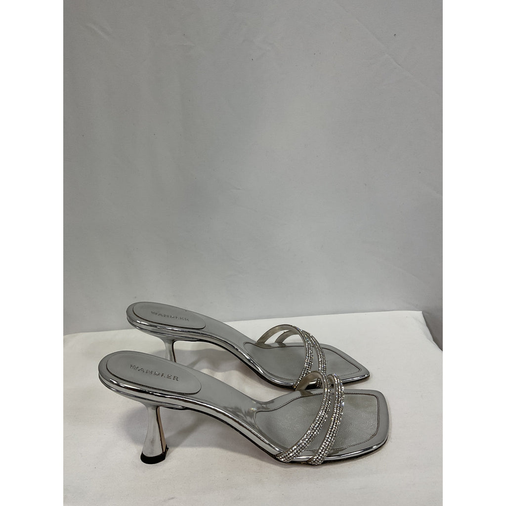 Wandler 'Julio' Silver Leather Crystal-Embellished Leather Sandals Size 10