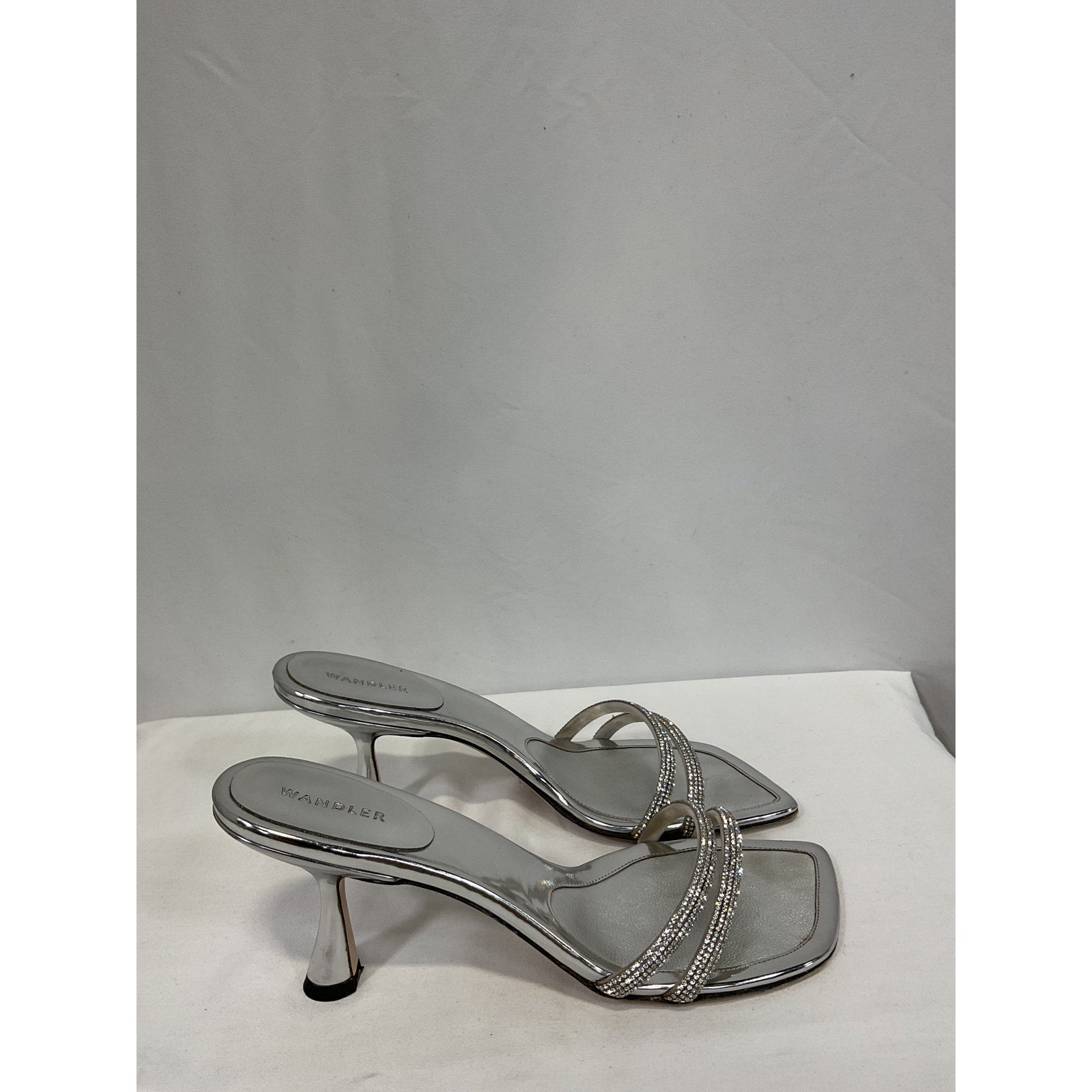 Wandler 'Julio' Silver Leather Crystal-Embellished Leather Sandals Size 10