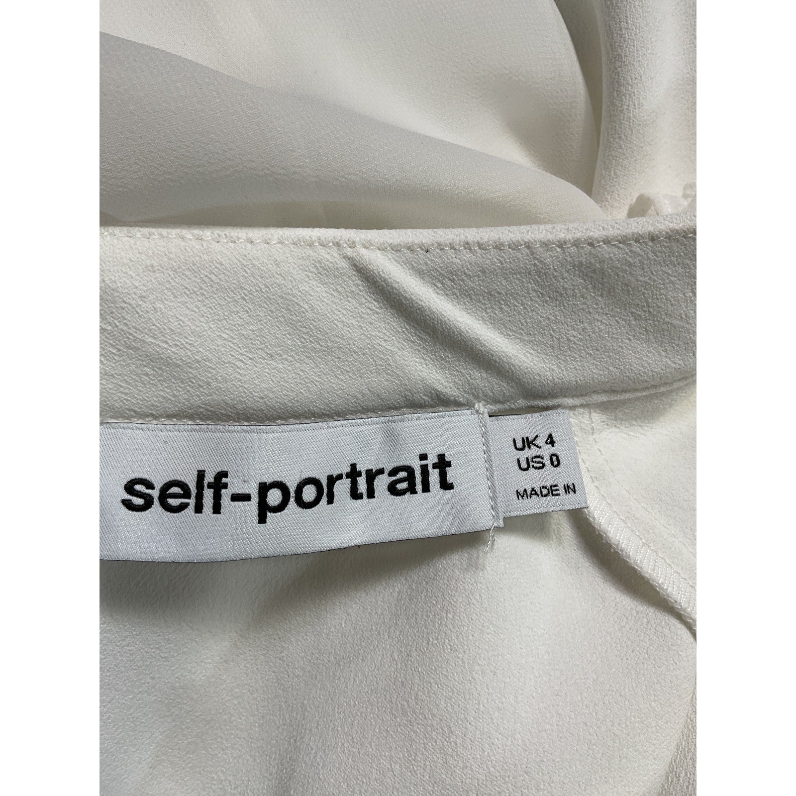 Self-Portrait 'Crystal' White Chiffon Embellished Bow Ruffled Bib Blouse Size 0