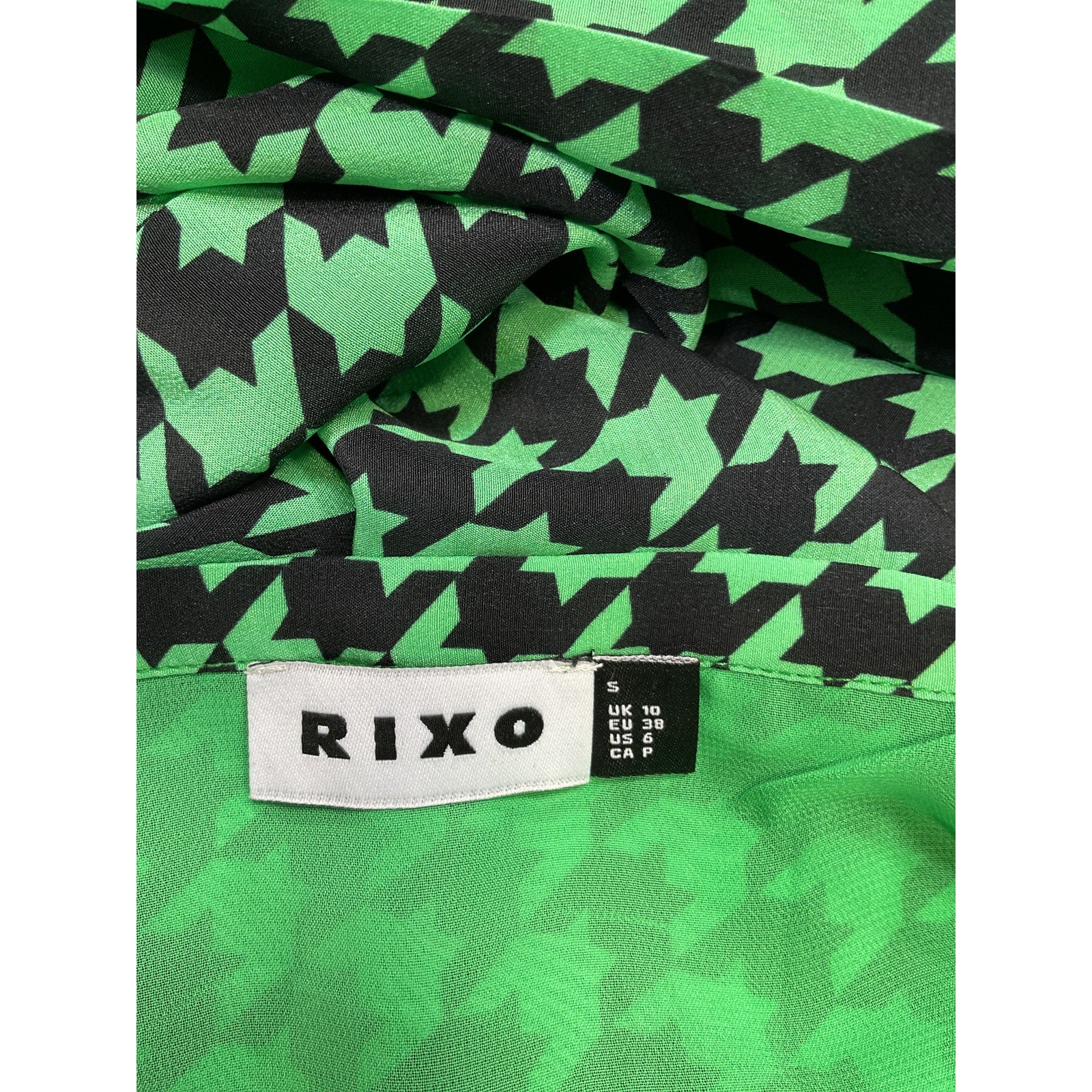 Rixo 'Nancy' Green Pleated Houndstooth Silk-Crepe Midi Skirt Size S