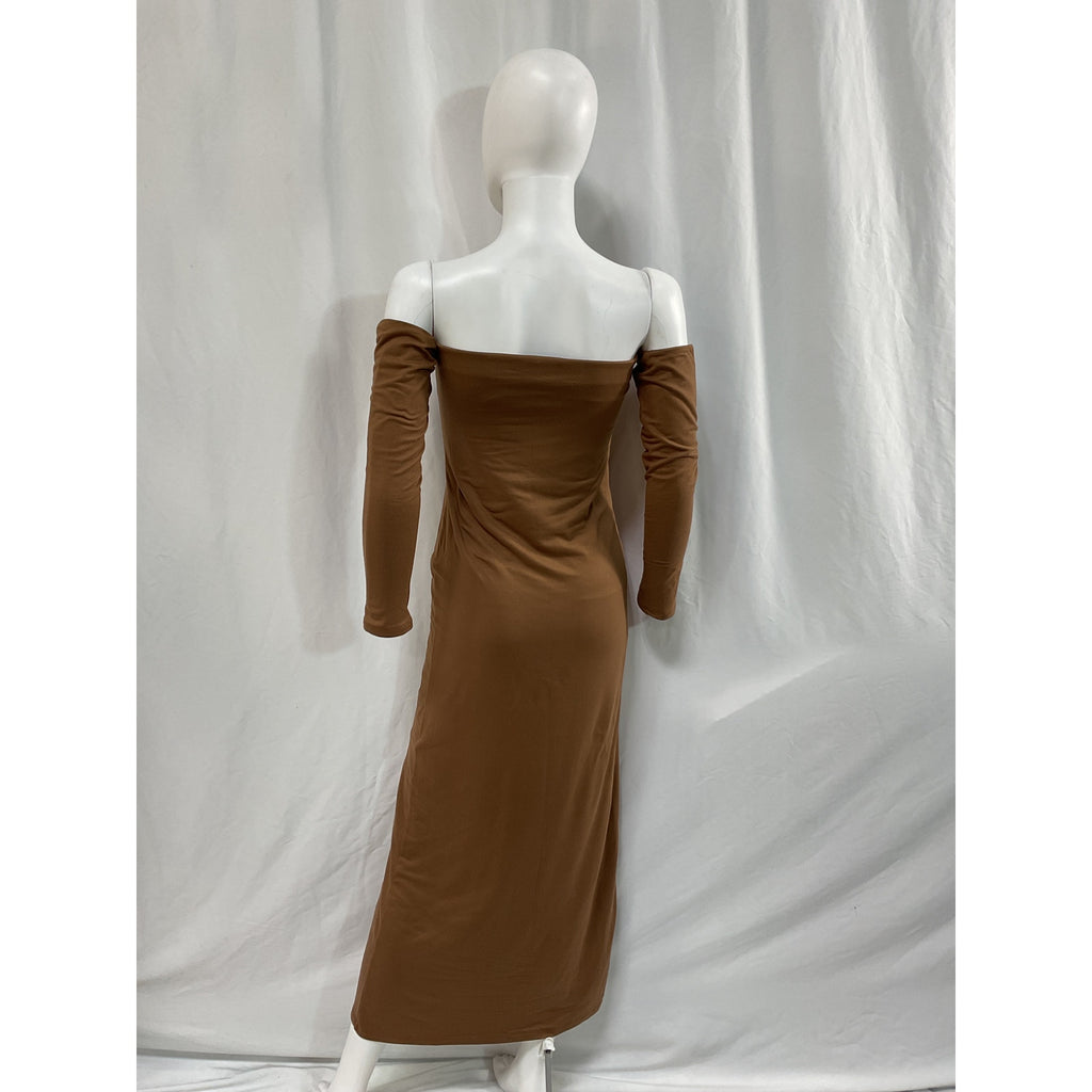 Bumpsuit 'The Angelina' Brown Off Shoulder Dress Size M