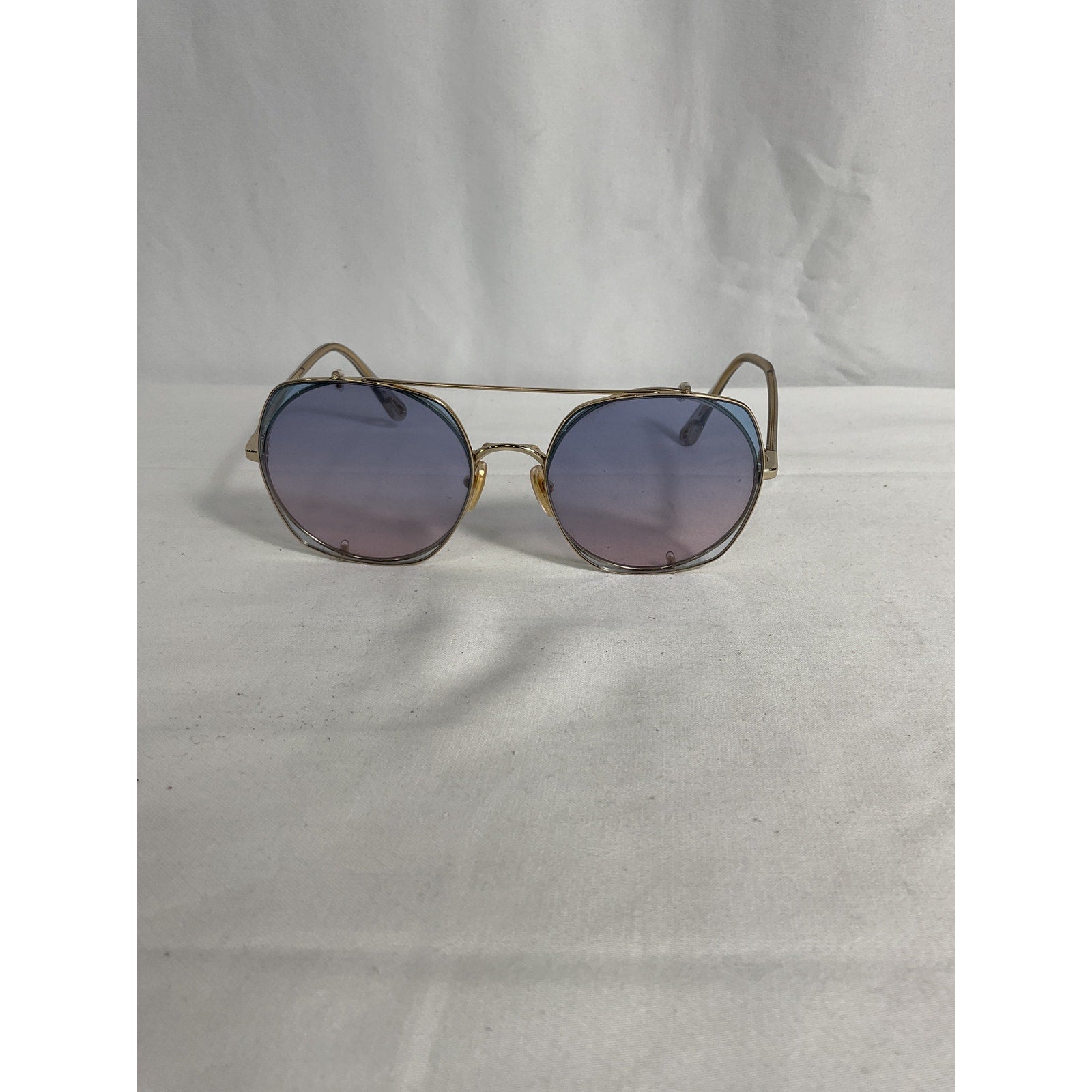 Chlo� 'Demi' Blue Round Sunglasses Gradient With Square Clip On Size OS