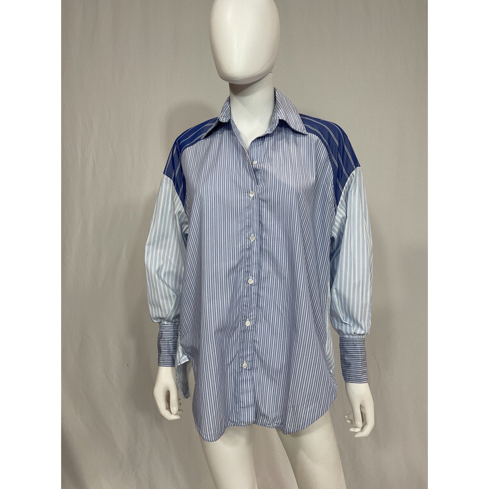 Sandro 'Oriane' Blue Striped Button Up Cotton Shirt Size XS