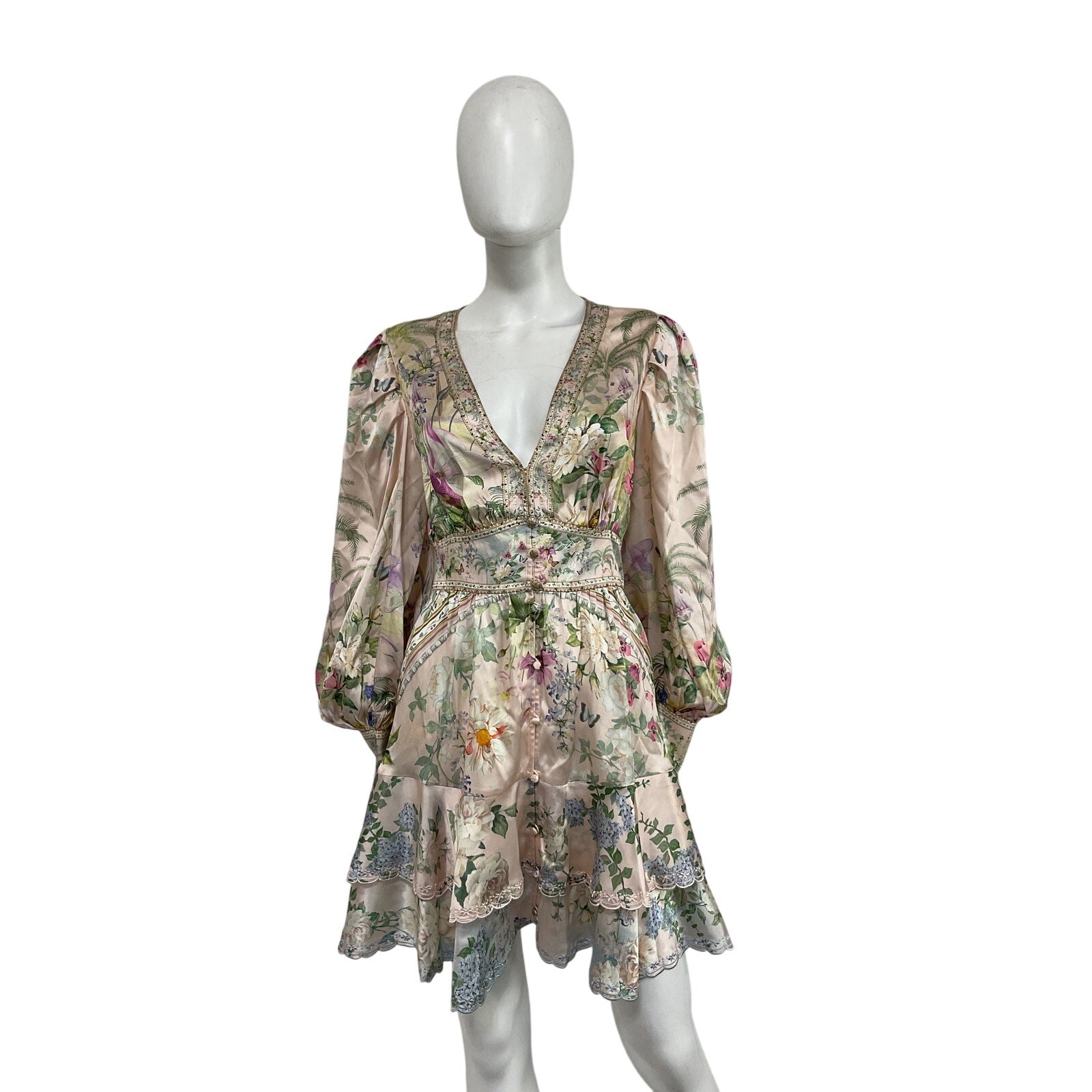 Camilla 'Palacio' Pink Silk Playground Button-Front Frill Shirtdress Size OS