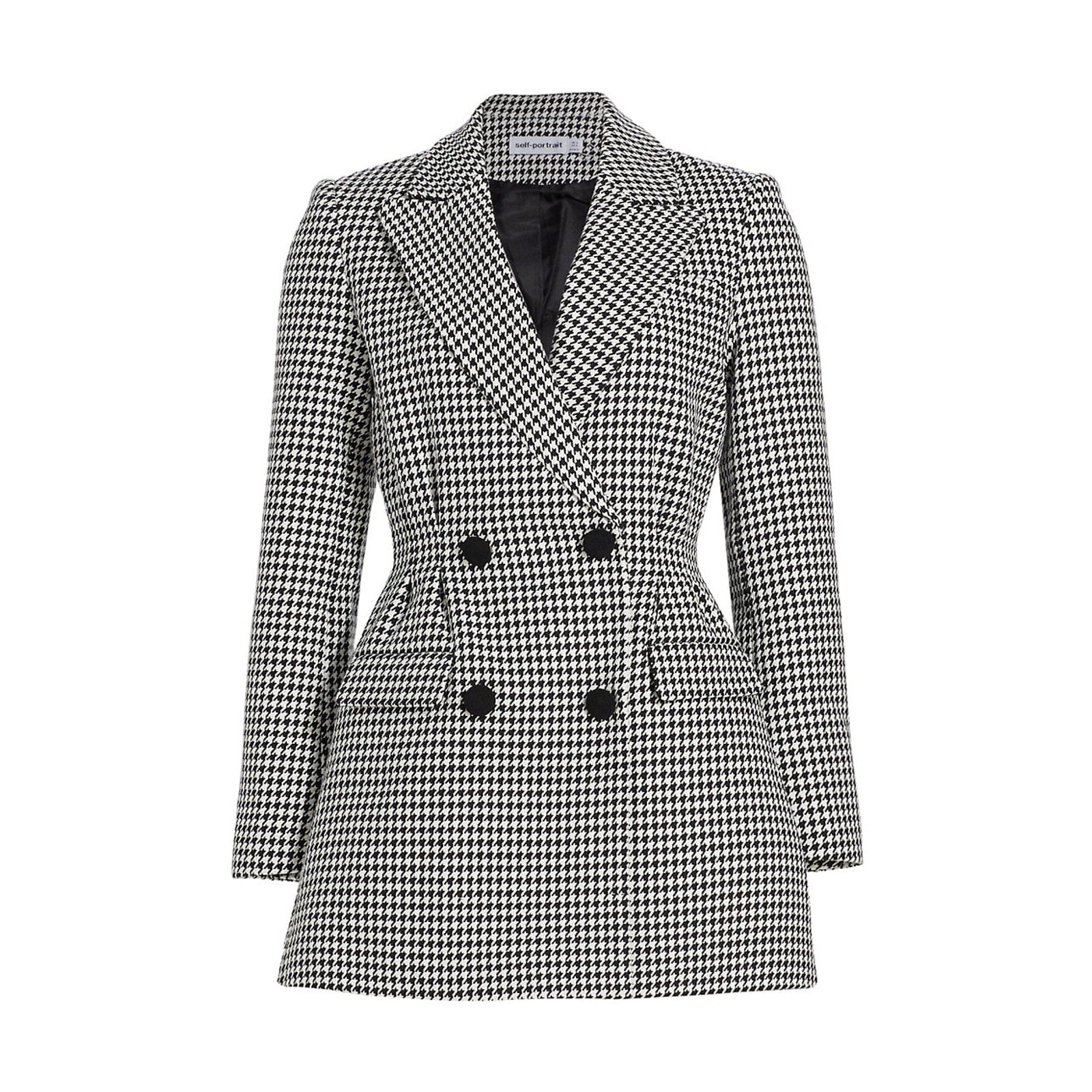 Self-Portrait 'Houndstooth' Black Cotton Double-Breasted Mini Dress Size 4